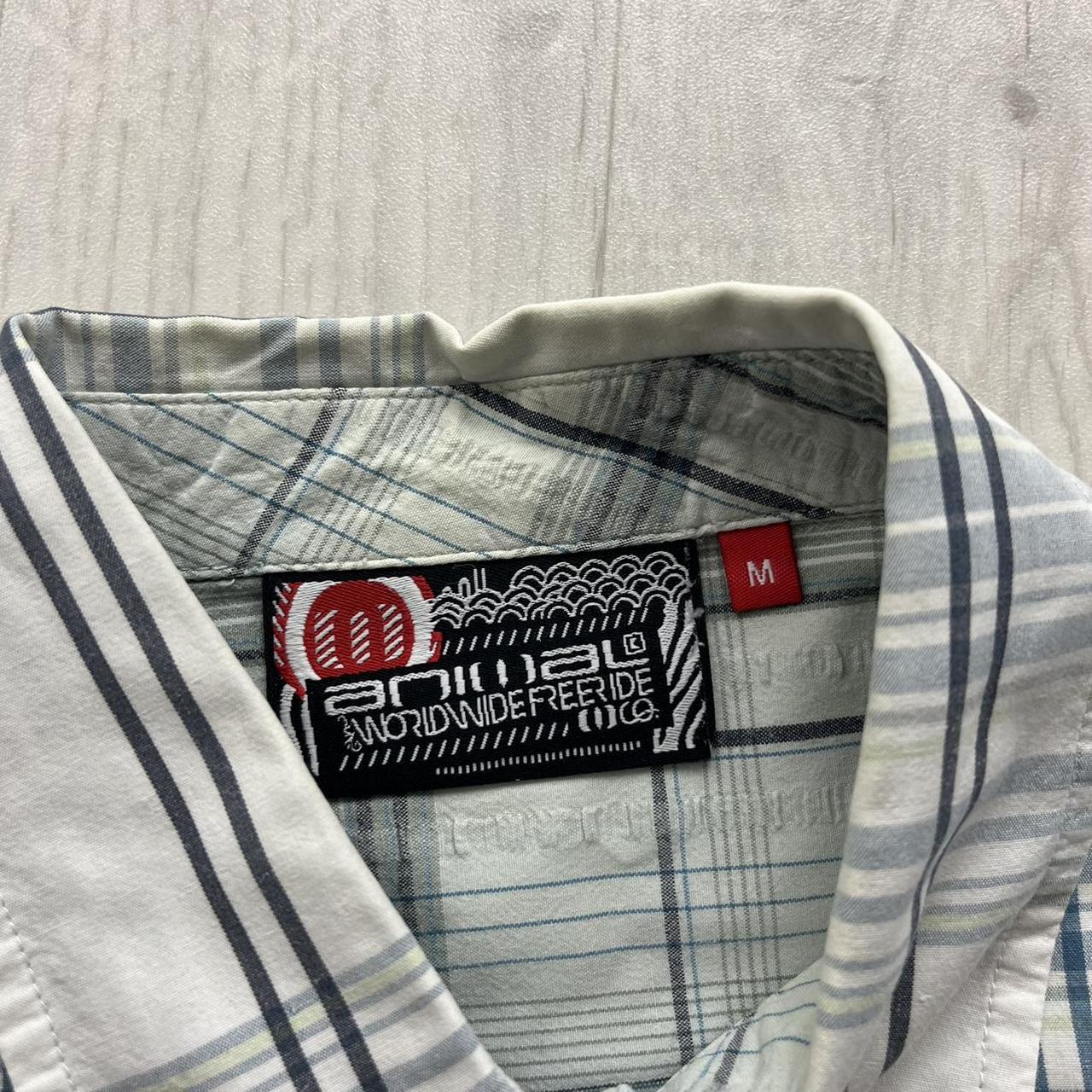 VINTAGE Y2K ANIMAL PLAID SHORT SLEEVE BUTTON SHIRT WHITE / BLUE
