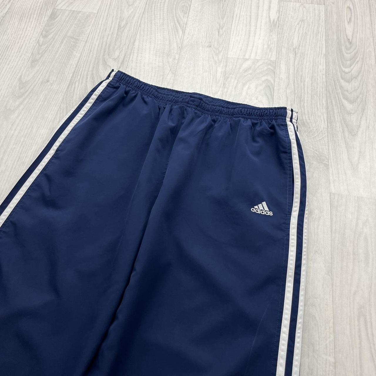 VINTAGE Y2K ADIDAS SIDE STRIPE BAGGY TRACKSUIT BOTTOMS NAVY WHITE (L Ws)