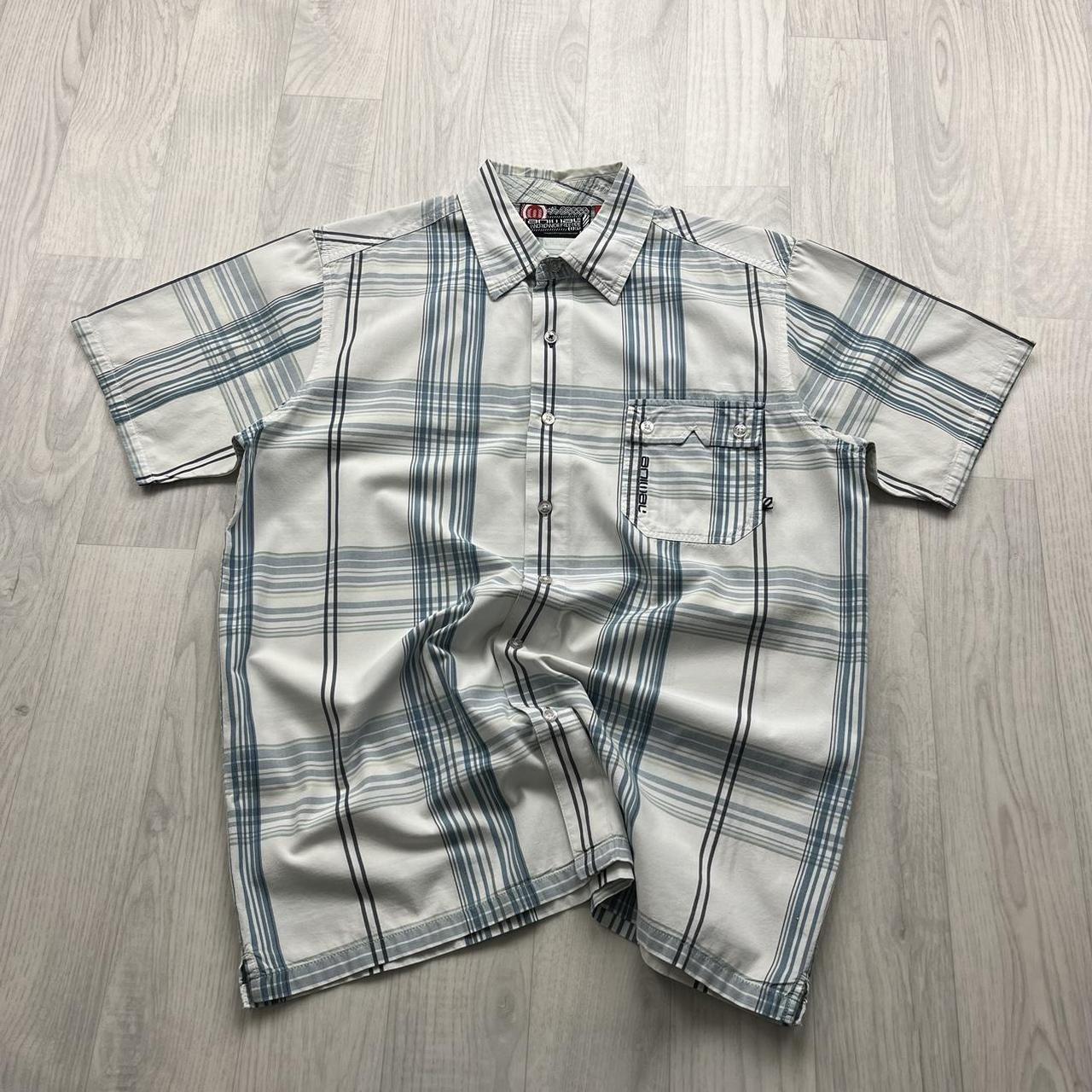 VINTAGE Y2K ANIMAL PLAID SHORT SLEEVE BUTTON SHIRT WHITE / BLUE