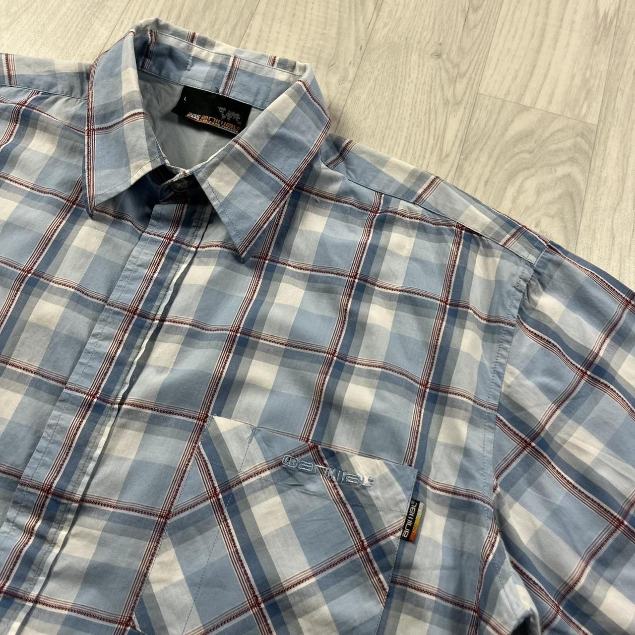 VINTAGE Y2K ANIMAL CHECKERED SHORT SLEEVE SHIRT BLUE