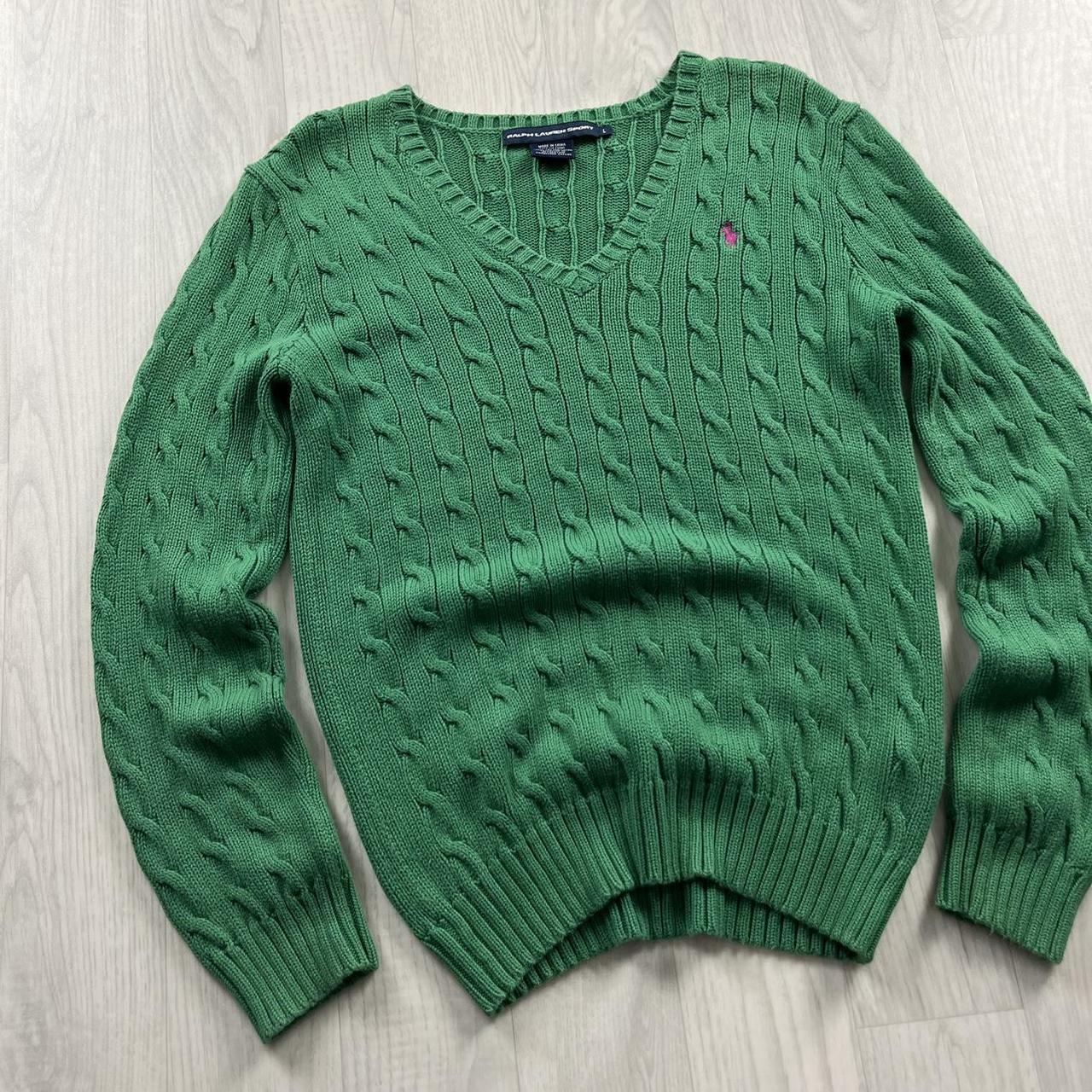 VINTAGE Y2K RALPH LAUREN SPORT CHUNKY CABLE KNITTED JUMPER GREEN