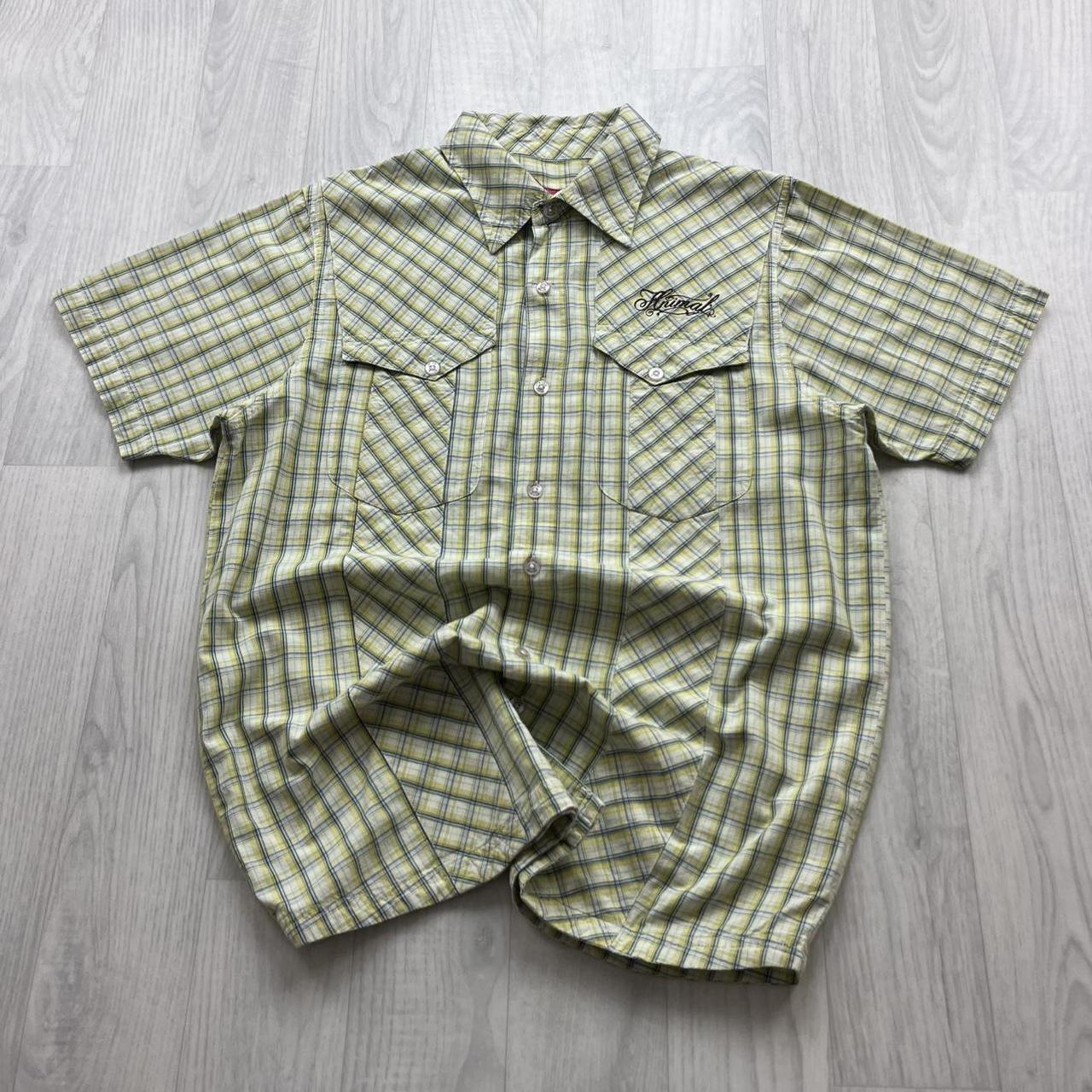 VINTAGE Y2K ANIMAL CHECKERED SHORT SLEEVE SHIRT YELLOW