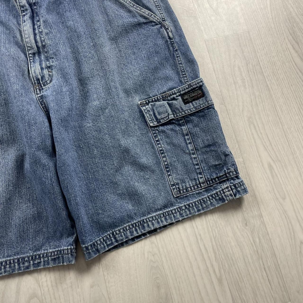 VINTAGE WRANGLER BAGGY CARPENTER CARGO JORTS BLUE (36w)