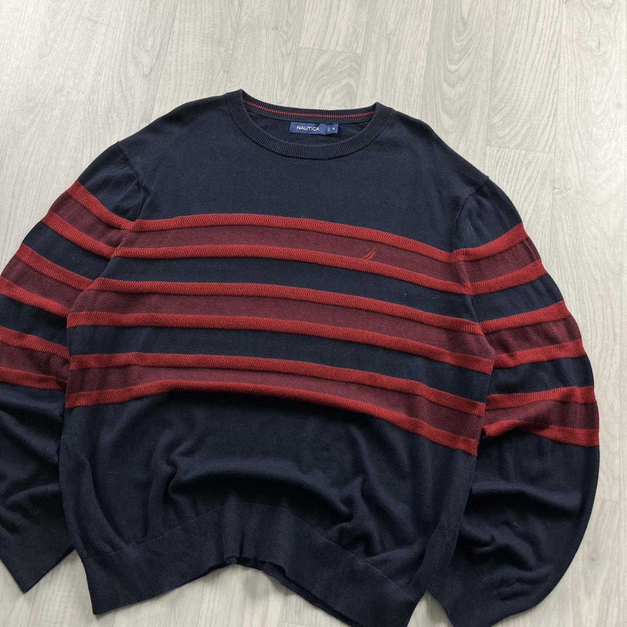 VINTAGE Y2K NAUTUCA STRIPED KNITTED JUMPER NAVY RED