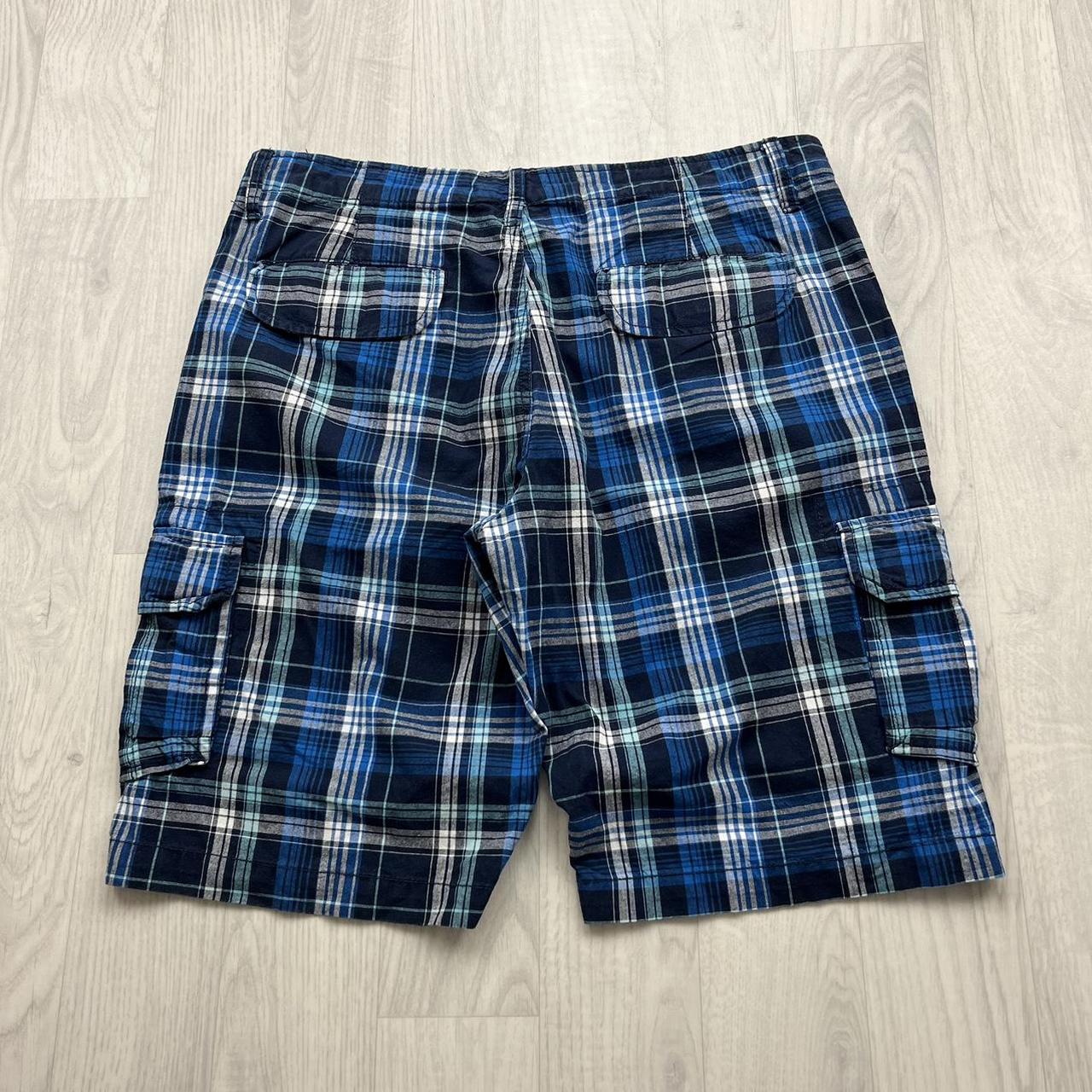 VINTAGE Y2K BAGGY CHECKERED PLAID SHORTS NAVY BLUE