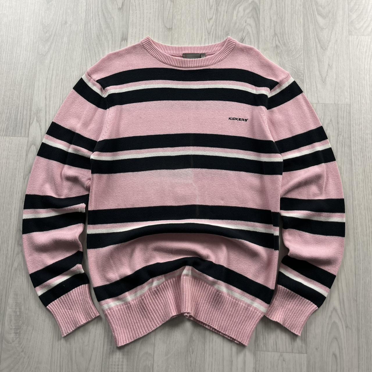 VINTAGE Y2K KICKERS STRIPED KNITTED JUMPER BABY PINK BLACK