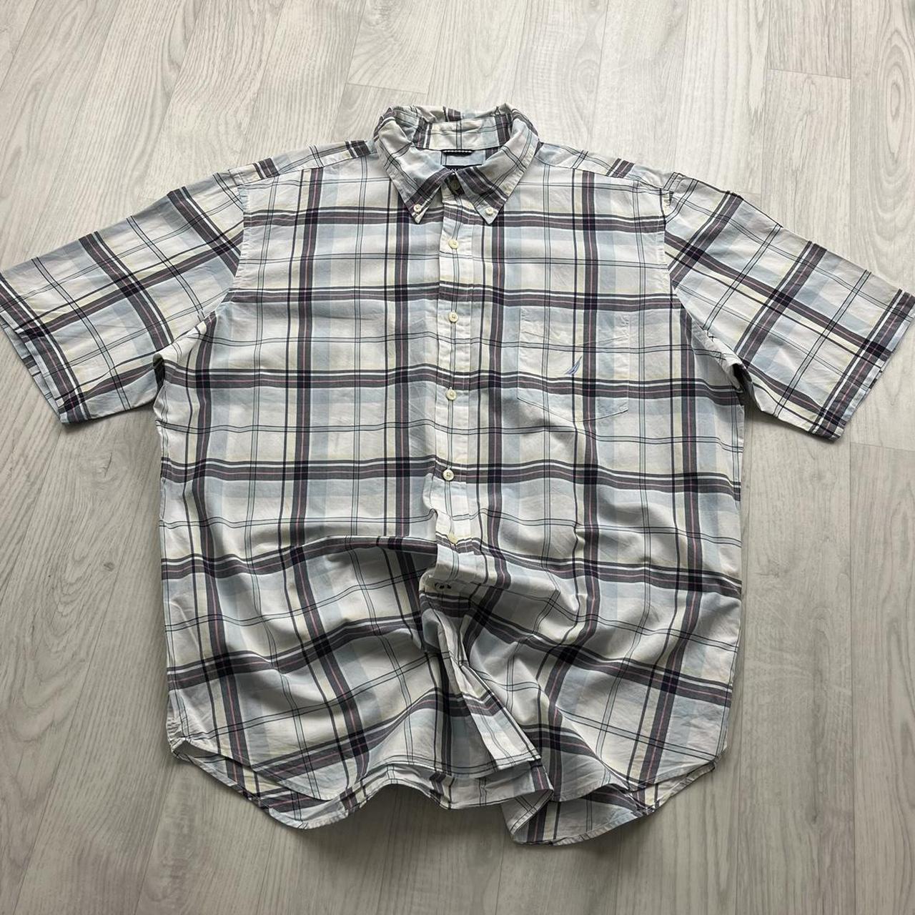 VINTAGE Y2K NAUTICA SHORT SLEEVE CHECKERED SHIRT BLUE WHITE