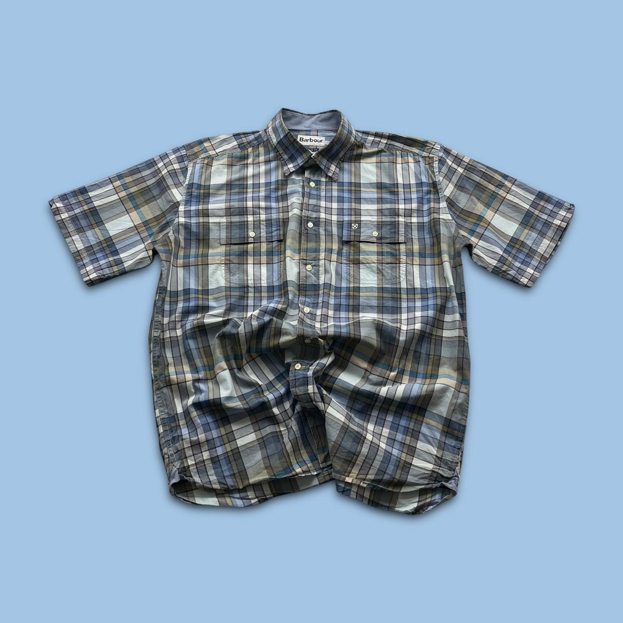 VINTAGE Y2K BARBOUR CHECKERED SHORT SLEEVE SHIRT NAVY BLUE