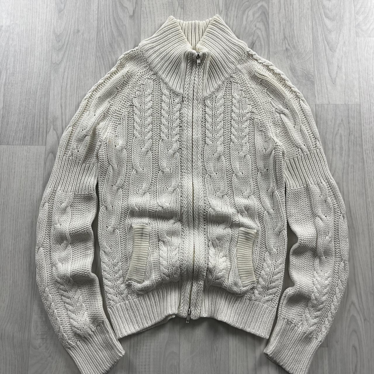 VINTAGE Y2K CHUNKY CABLE KNITTED ZIP JUMPER CREAM