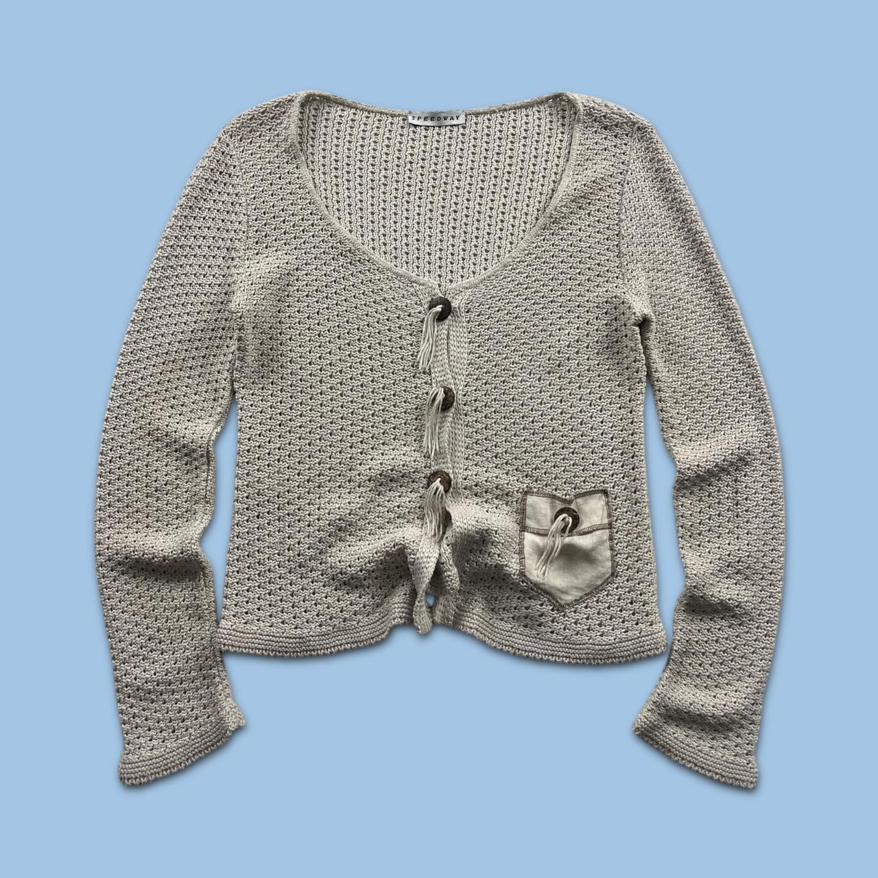 VINTAGE Y2K CHUNKY KNITTED CARDIGAN STONE