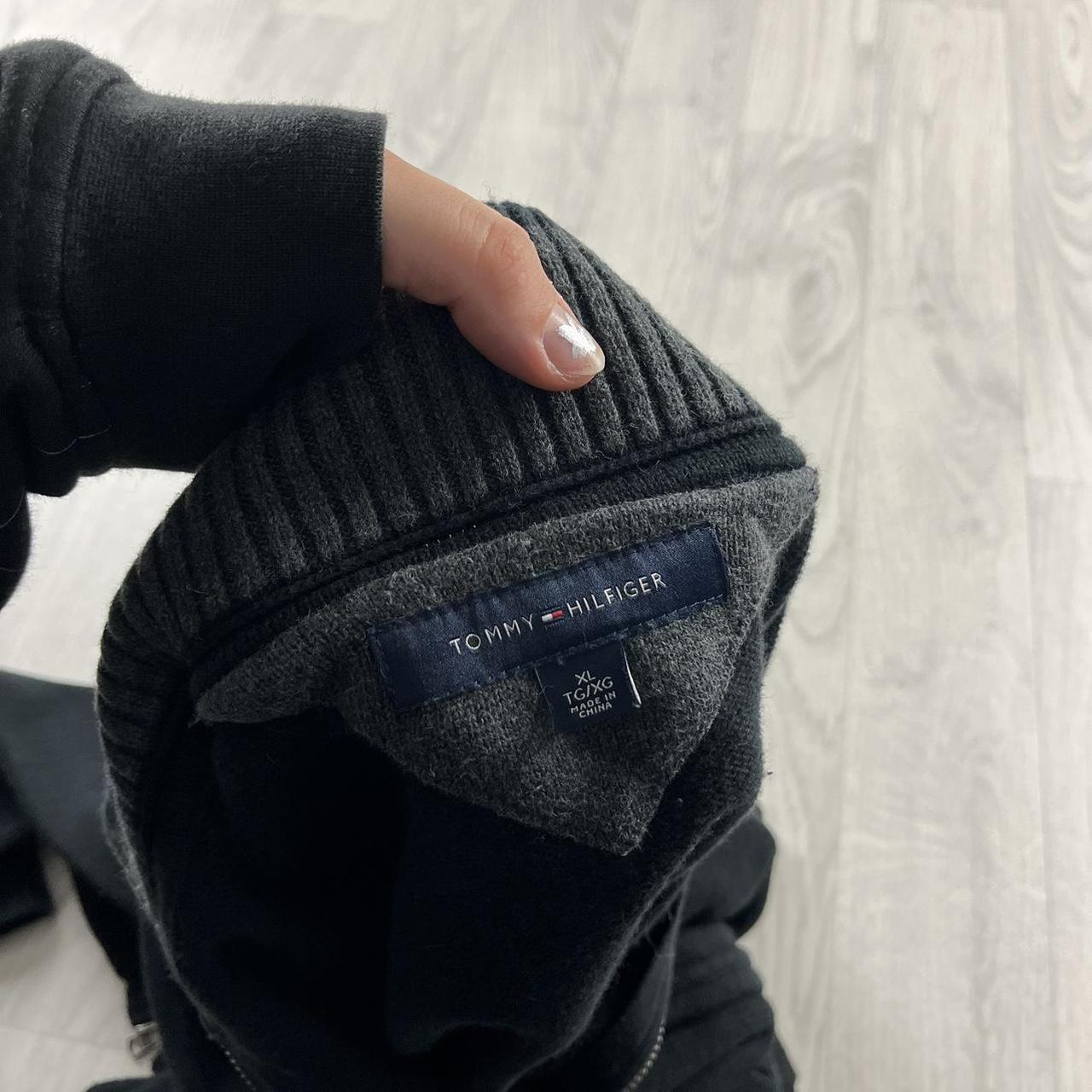 VINTAGE Y2K TOMMY HILFIGER ZIP KNITTED JUMPER BLACK (XL)