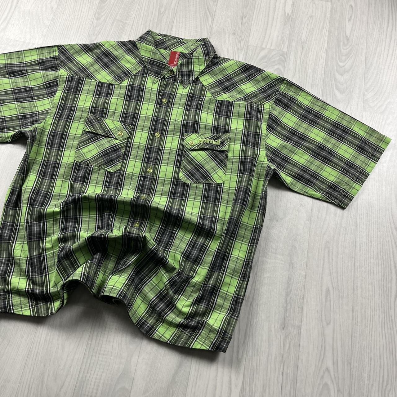 VINTAGE Y2K ANIMAL CHECKERED SHORT SLEEVE SHIRT GREEN
