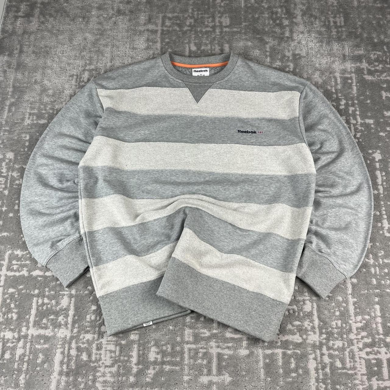 VINTAGE Y2K REEBOK STRIPED BOXY SWEATSHIRT GREY