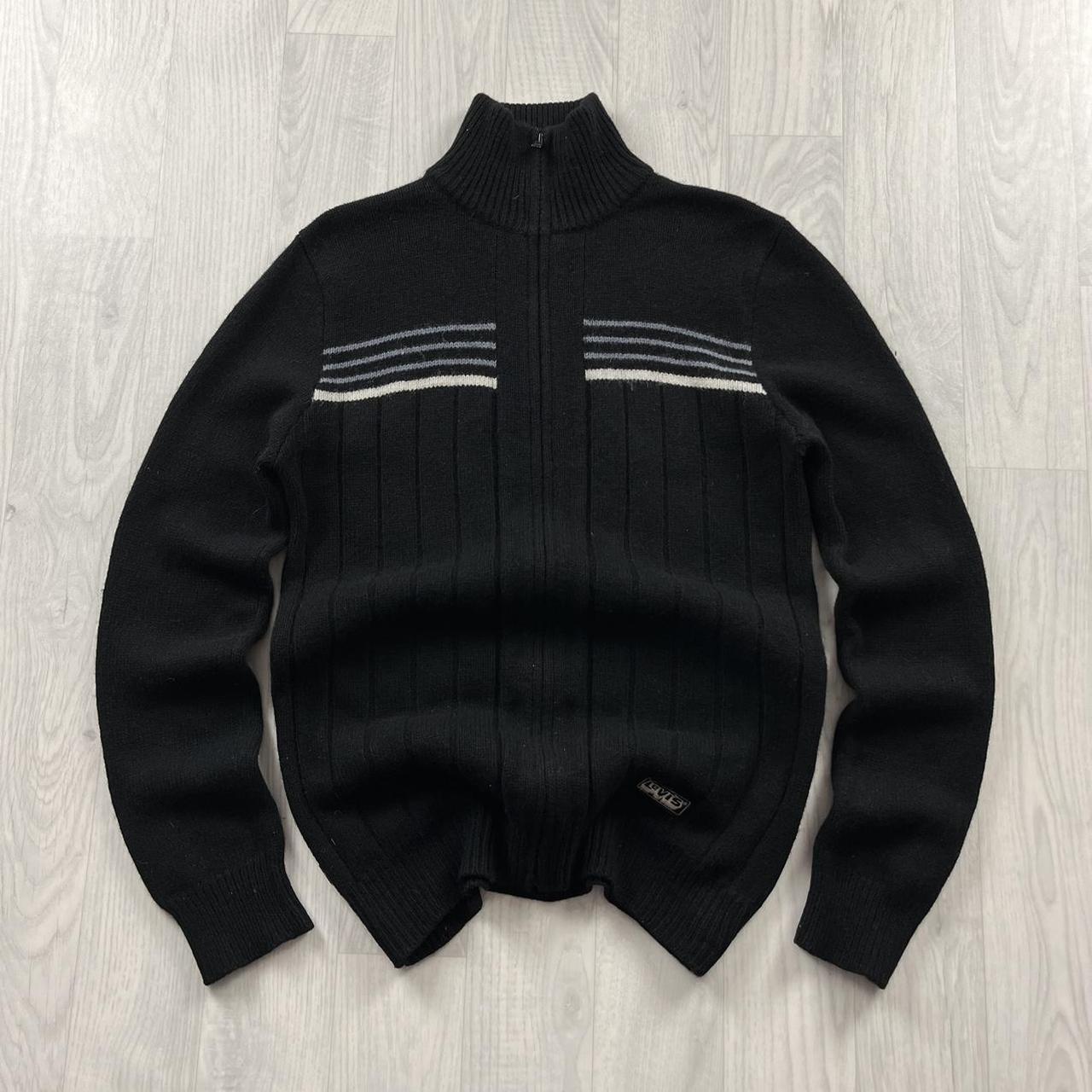 VINTAGE Y2K LEVIS RED TAB CHUNKY STRIPED ZIP KNITTED JUMPER BLACK (S)