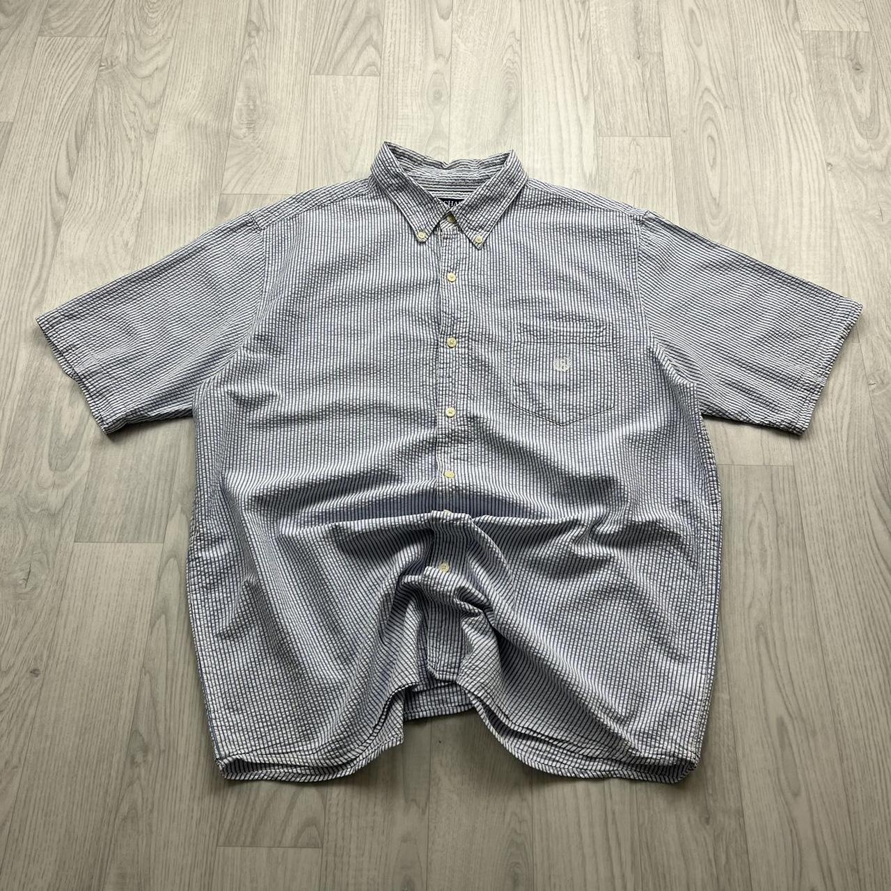 VINTAGE Y2K CHAPS STRIPED SHORT SLEEVE SHIRT BLUE / WHITE