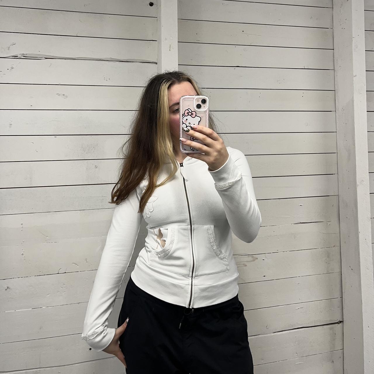 VINTAGE Y2K ANIMAL ZIP HOODIE WHITE