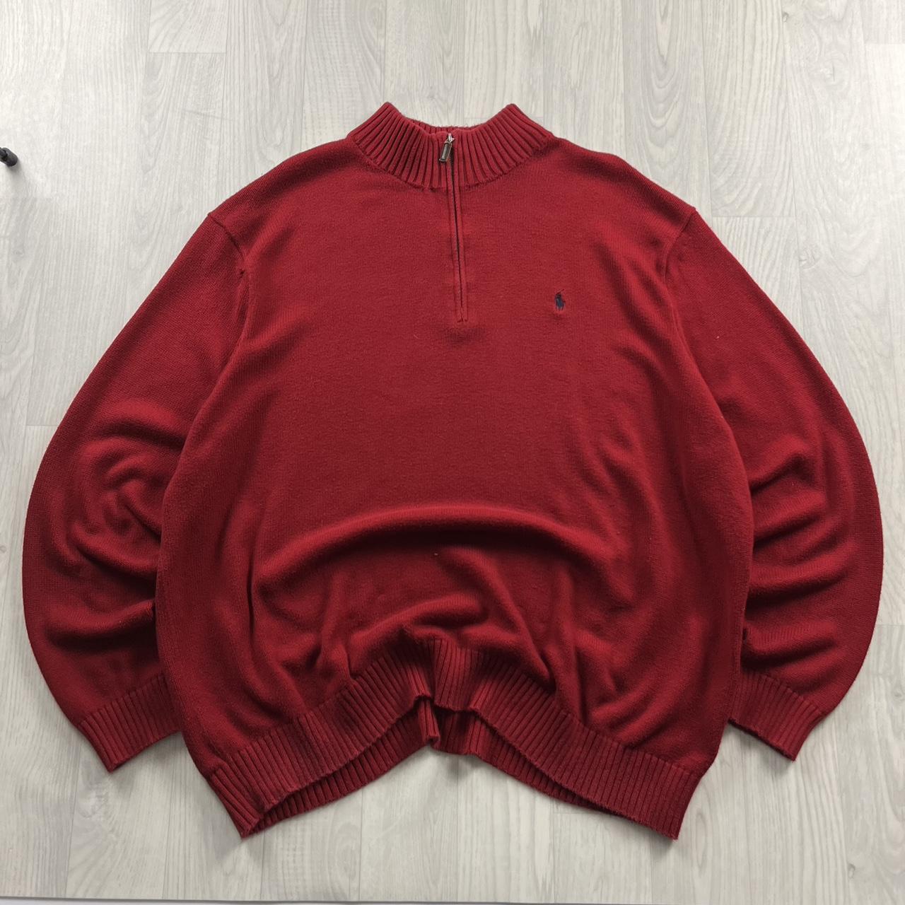 VINTAGE Y2K POLO RALPH LAUREN CHUNKY QUARTER ZIP KNITTED JUMPER RED