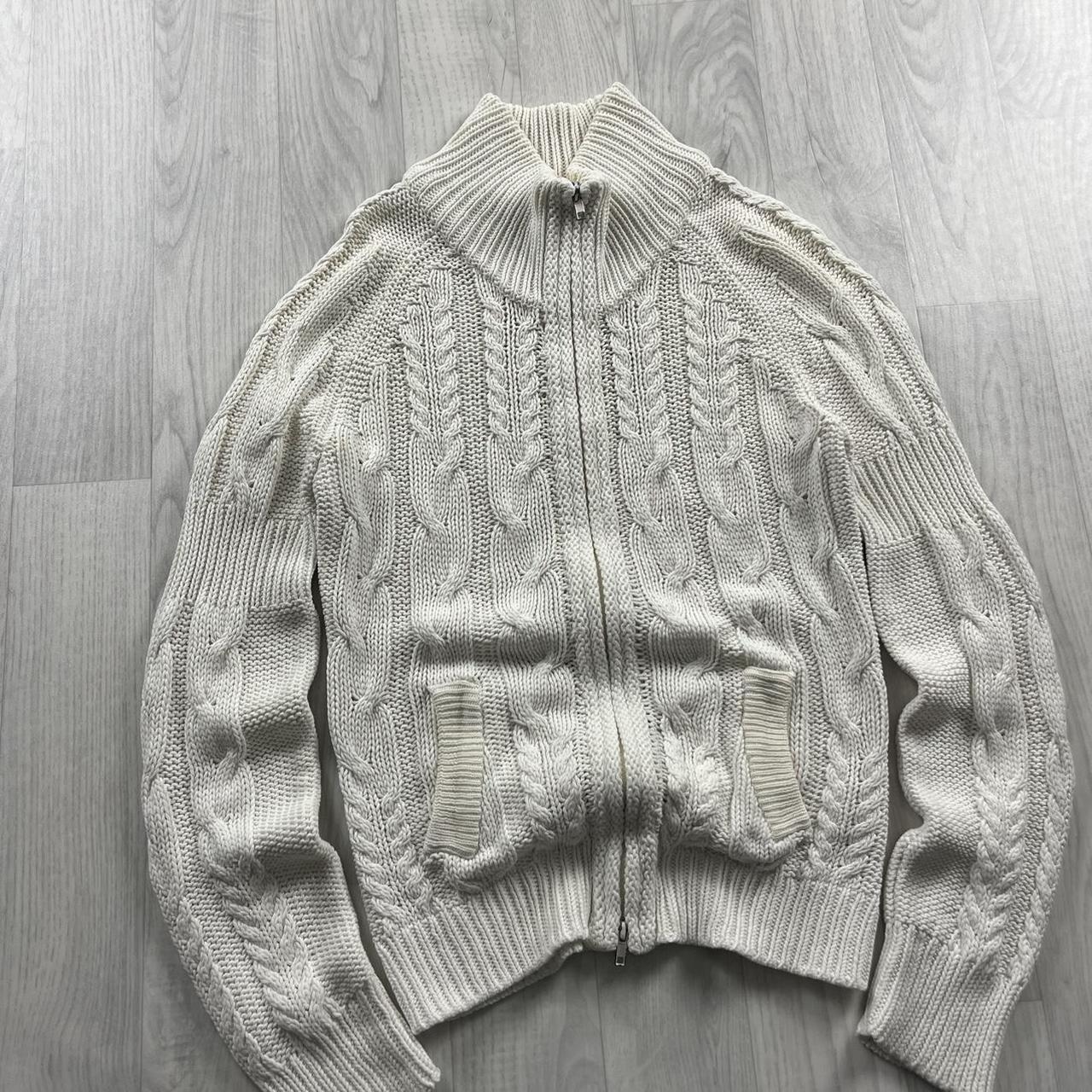 VINTAGE Y2K CHUNKY CABLE KNITTED ZIP JUMPER CREAM