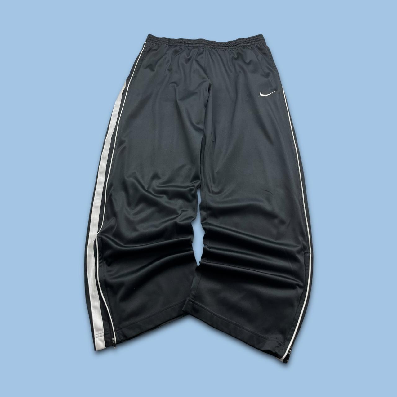 VINTAGE Y2K NIKE BASKETBALL SIDE STRIPE WIDE LEG TRACKSUIT BOTTOMS BLACK