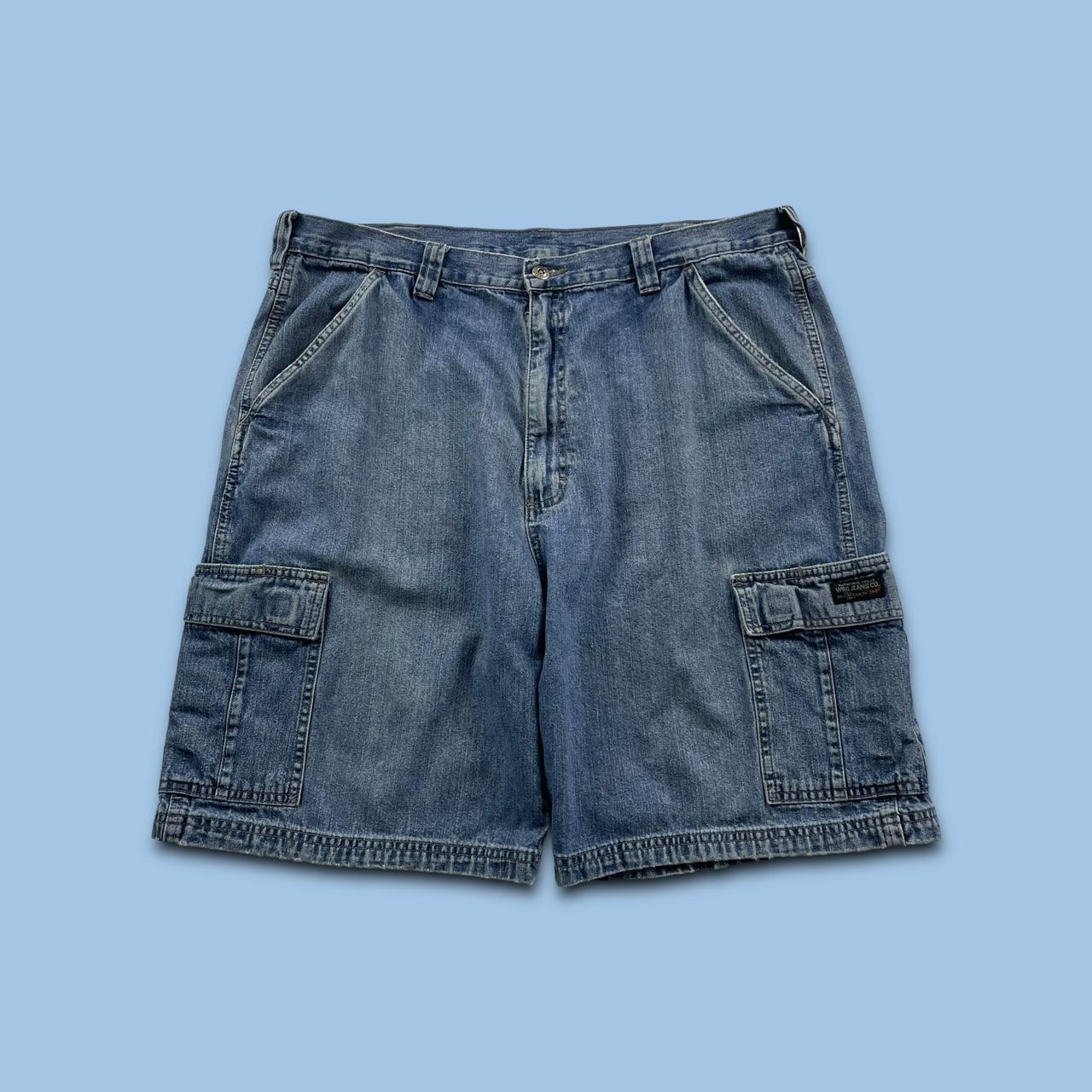 VINTAGE WRANGLER BAGGY CARPENTER CARGO JORTS BLUE (36w)