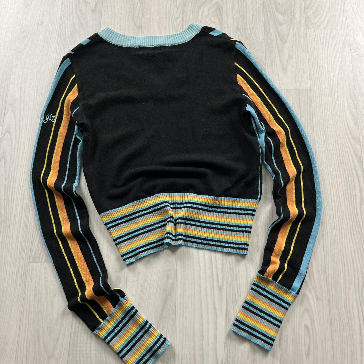 VINTAGE Y2K FUNKY GIRL STRIPED V NECK JUMPER BLACK MULTI