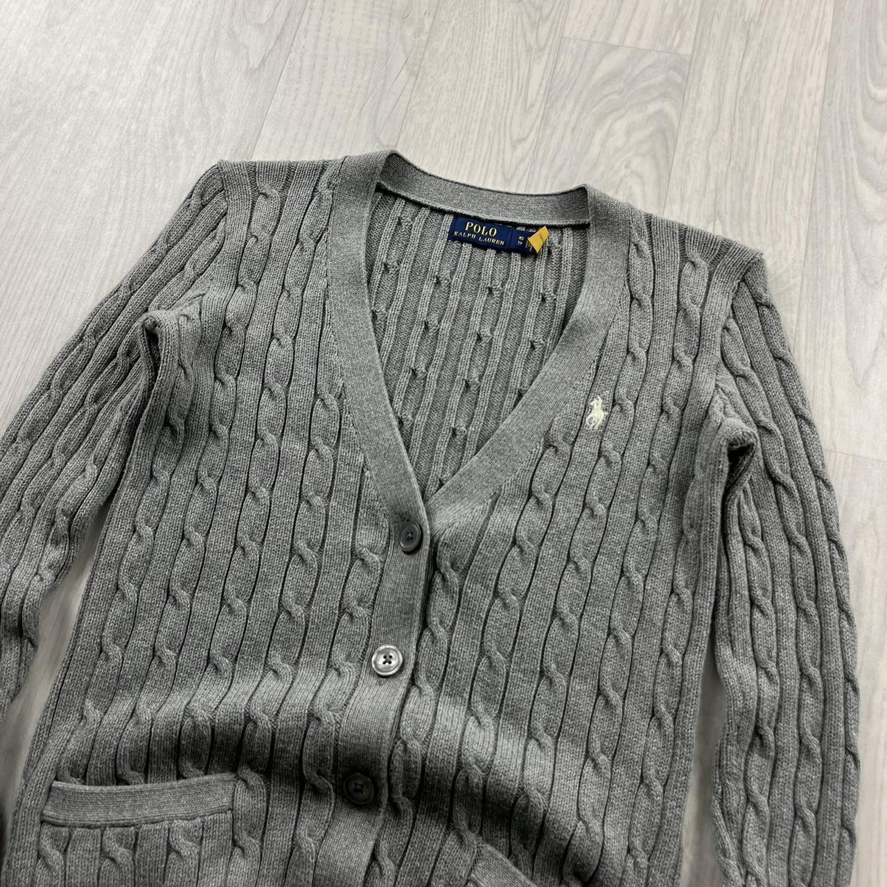 VINTAGE Y2K POLO RALPH LAUREN CHUNKY CABLE KNITTED CARDIGAN GREY