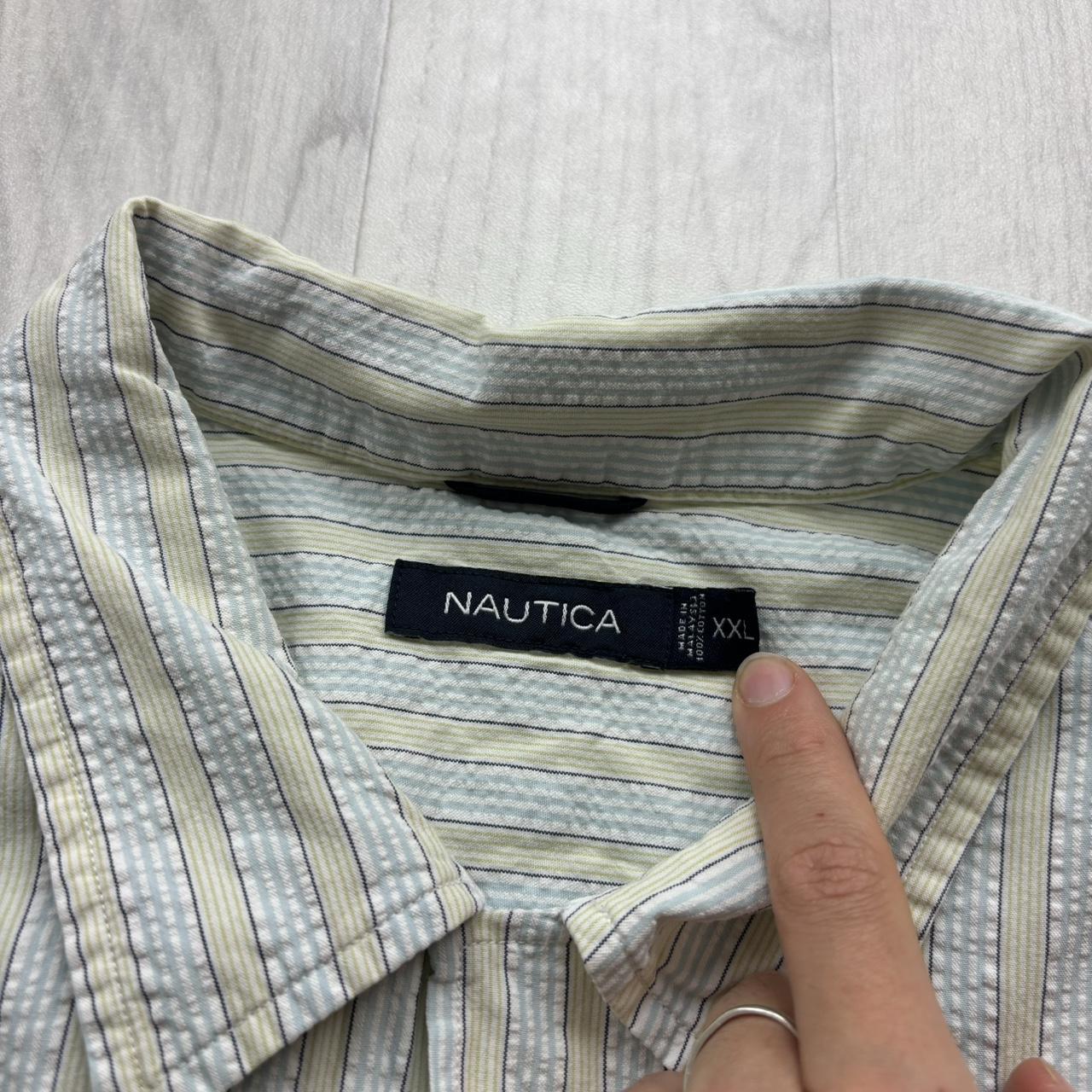 VINTAGE Y2K NAUTICA STRIPED SHORT SLEEVE SHIRT CREAM