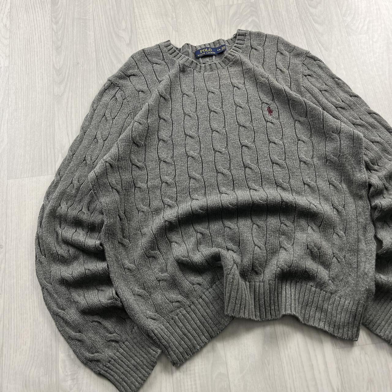 VINTAGE Y2K POLO RALPH LAUREN CHUNKY CABLE KNITTED JUMPER GREY