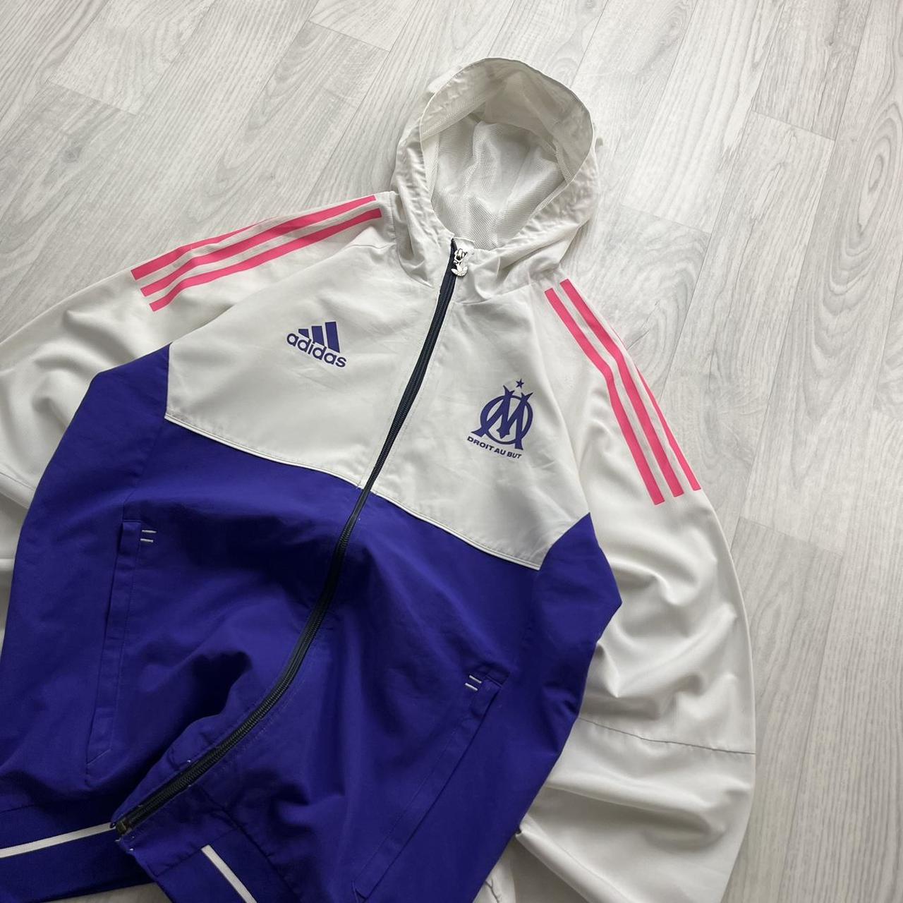 ADIDAS MARSEILLE FOOTBALL WINDBREAKER TRACK JACKET WHITE / PURPLE