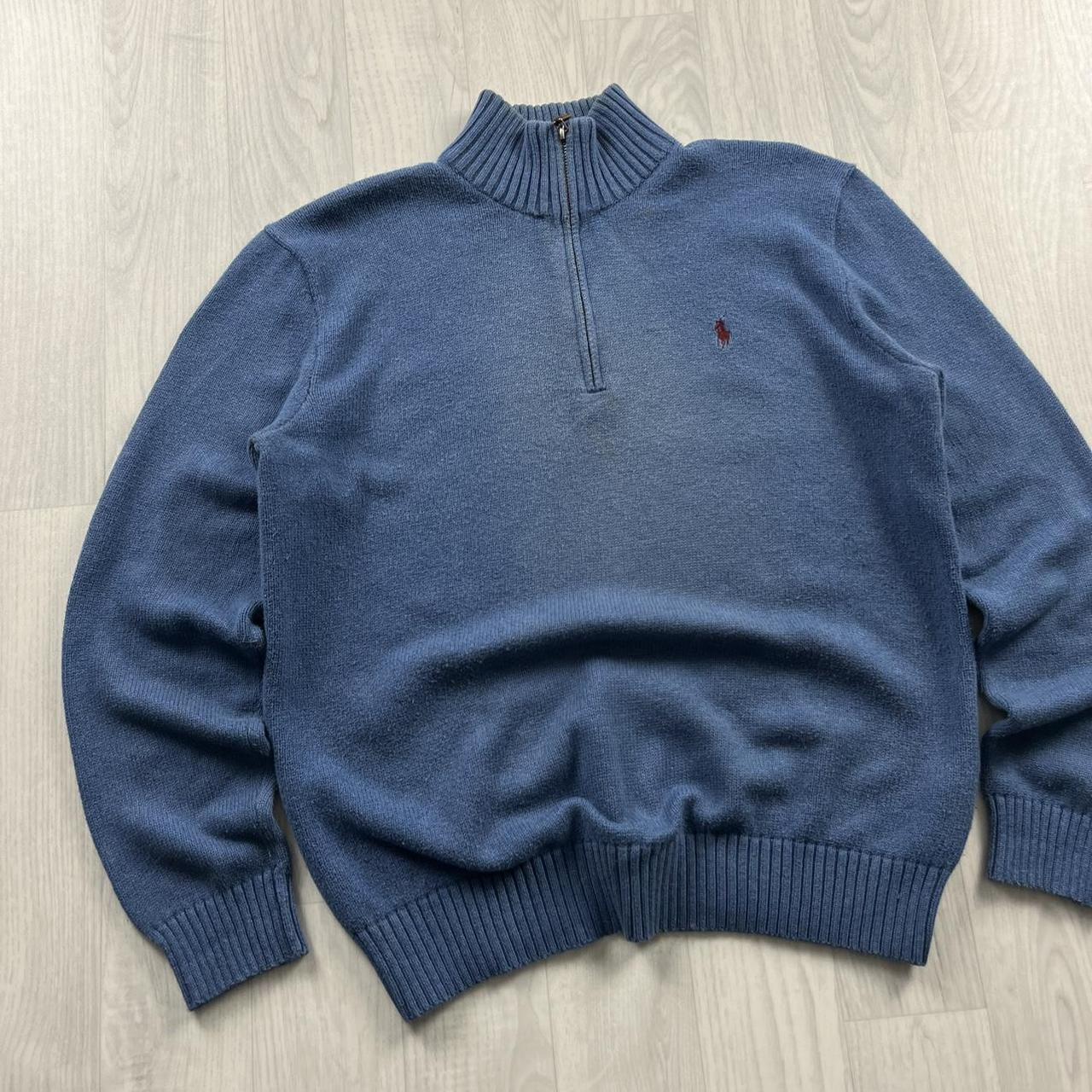 VINTAGE Y2K POLO RALPH LAUREN CHUNKY QUARTER ZIP KNITTED JUMPER BLUE