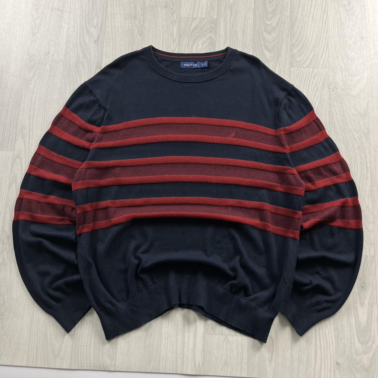 VINTAGE Y2K NAUTUCA STRIPED KNITTED JUMPER NAVY RED