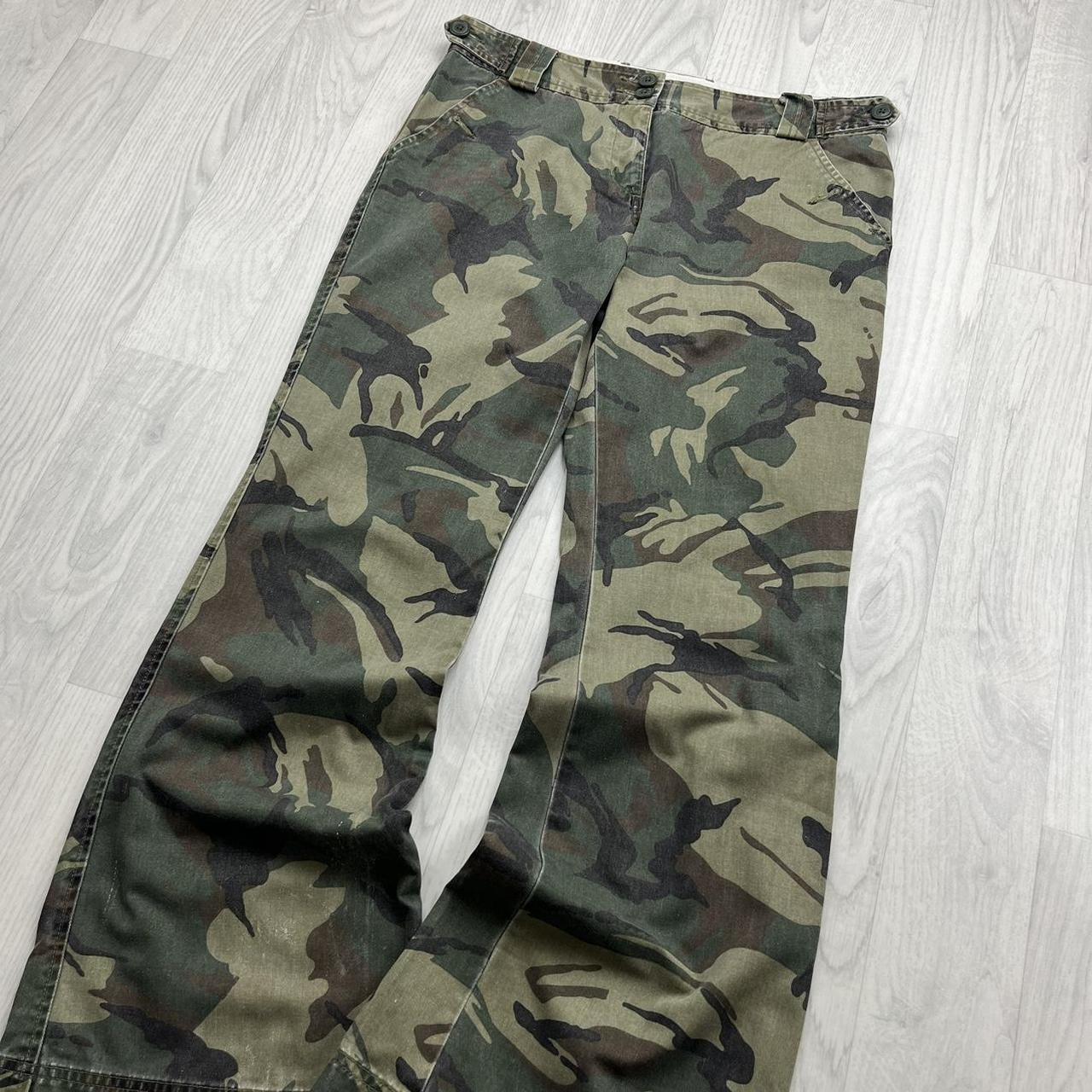 VINTAGE Y2K BAGGY FLARE CAMO CARGO TROUSERS