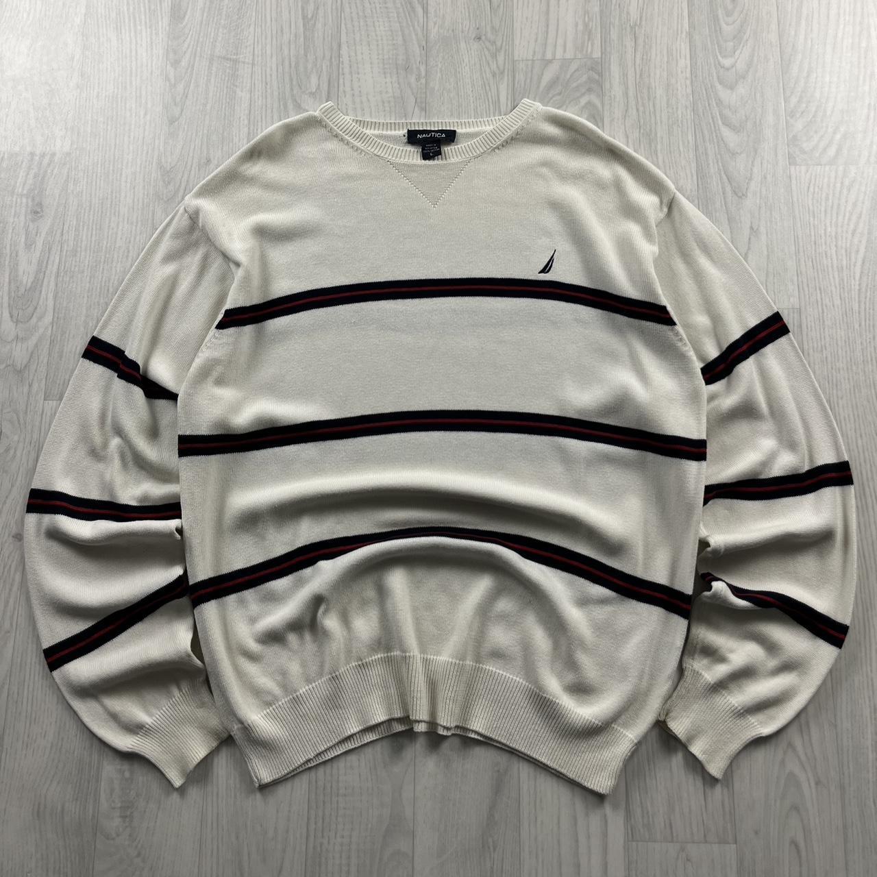 VINTAGE Y2K NAUTICA STRIPED KNITTED JUMPER CREAM