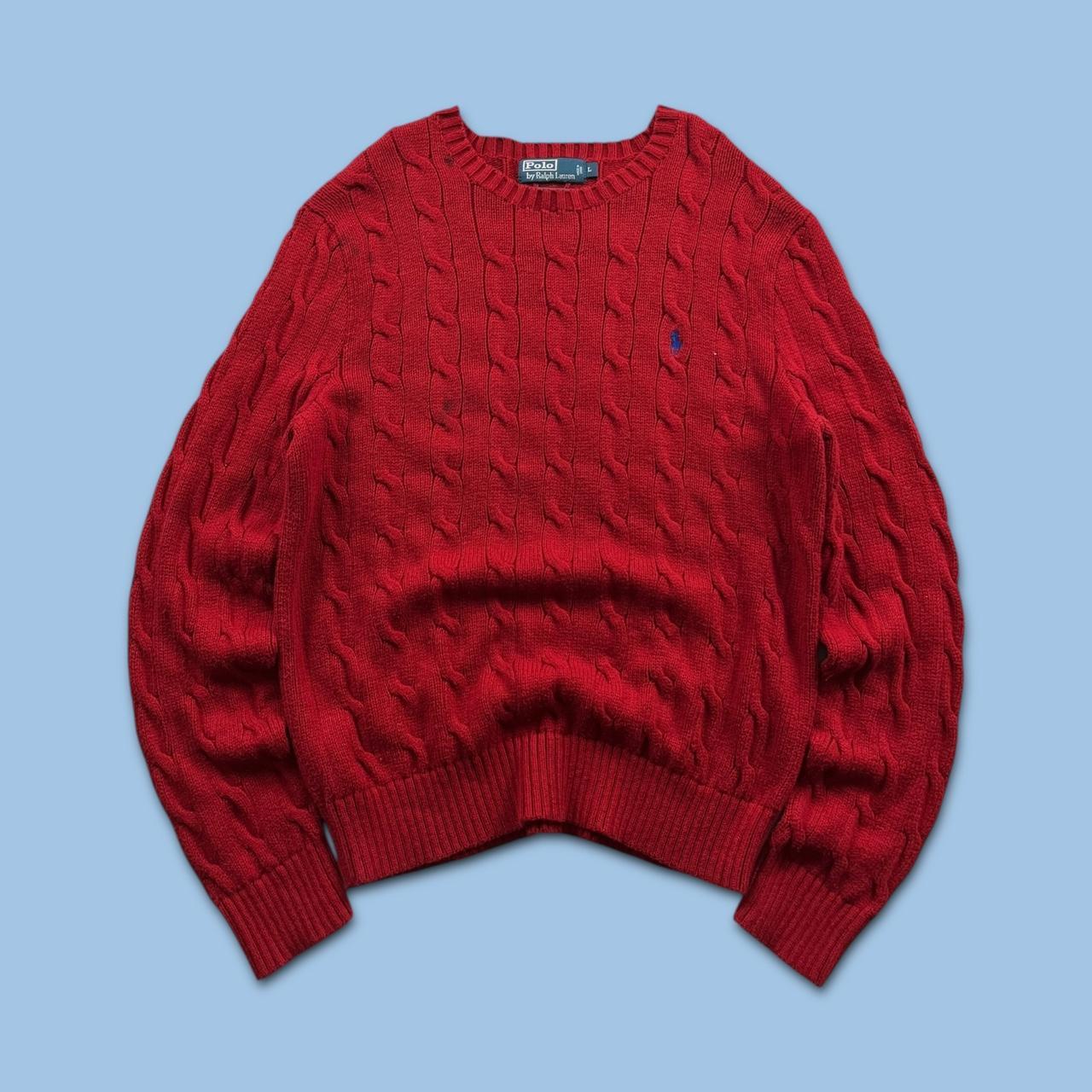VINTAGE Y2K POLO RALPH LAUREN CHUNKY CABLE KNITTED JUMPER RED