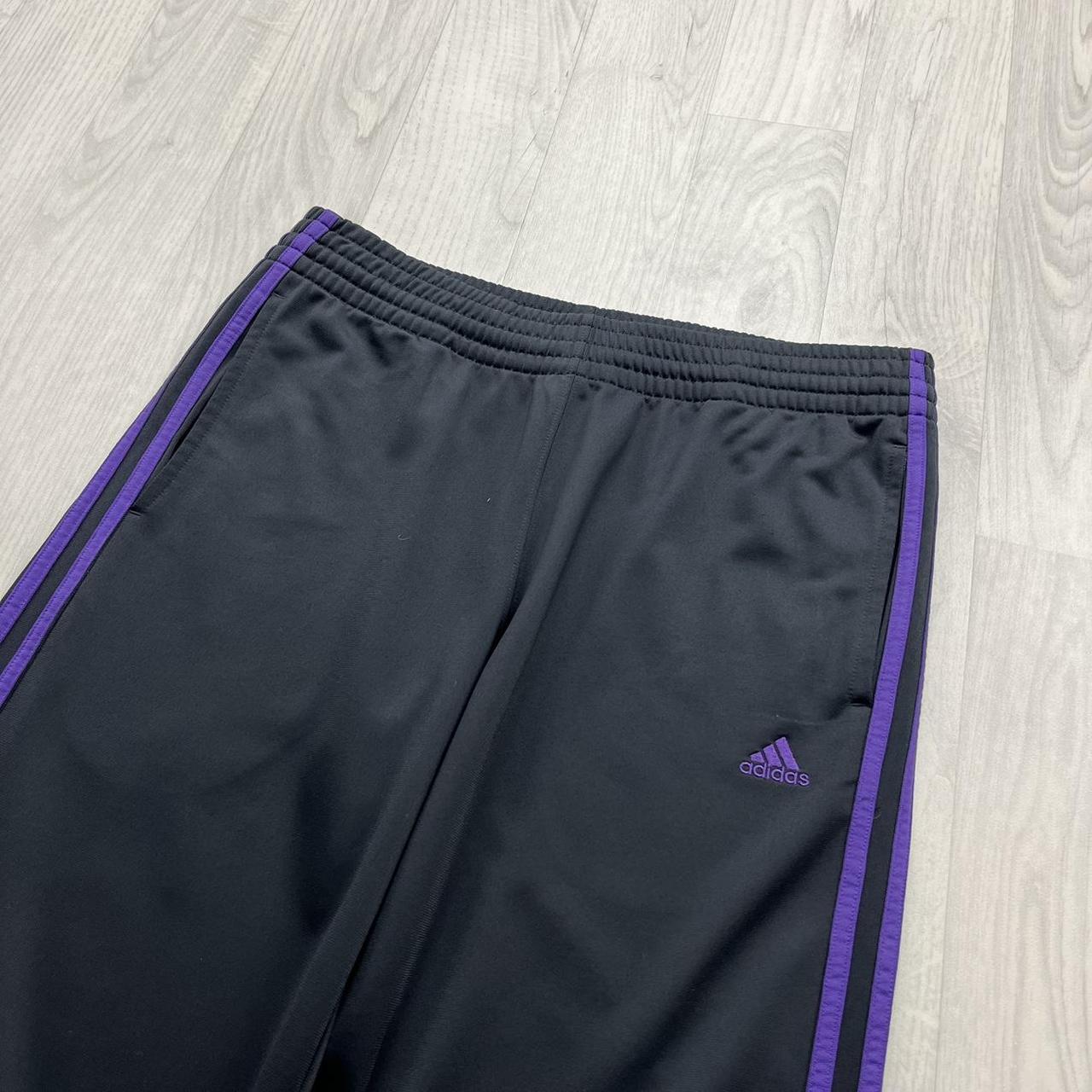 VINTAGE Y2K ADIDAS SIDE STRIPE BAGGY TRACKSUIT BOTTOMS GREY PURPLE (L)