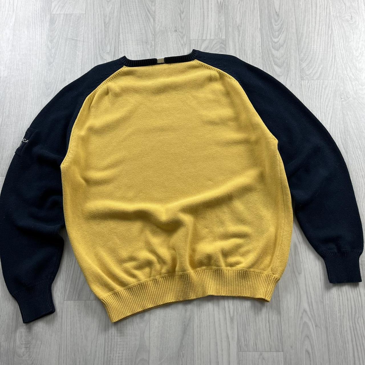 VINTAGE Y2K NAUTICA CHUNKY KNITTED JUMPER YELLOW NAVY