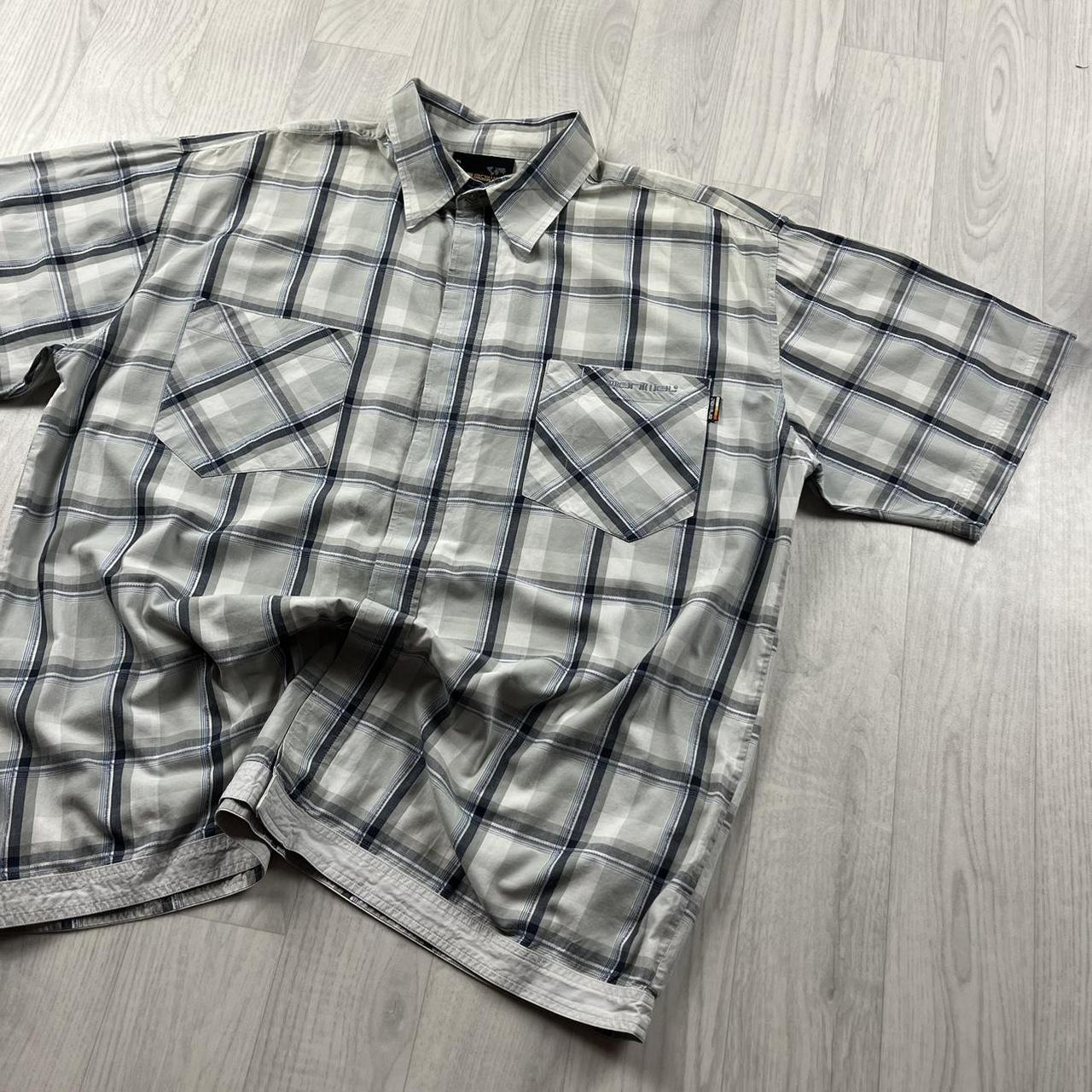VINTAGE Y2K ANIMAL PLAID CHECKERED SHORT SLEEVE SHIRT WHITE BLUE