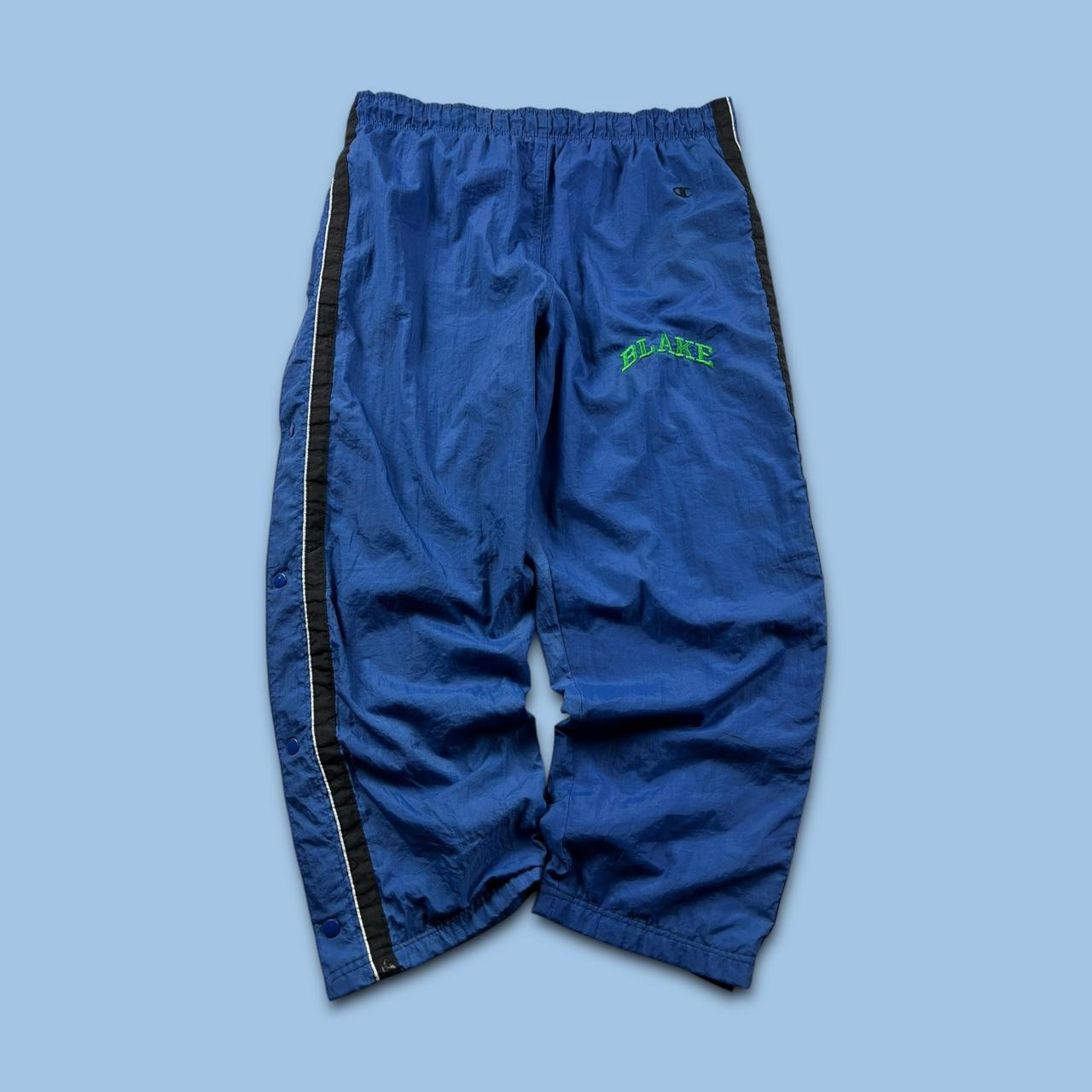 VINTAGE Y2K CHAMPION POPPER BAGGY TRACKSUIT BOTTOMS BLUE