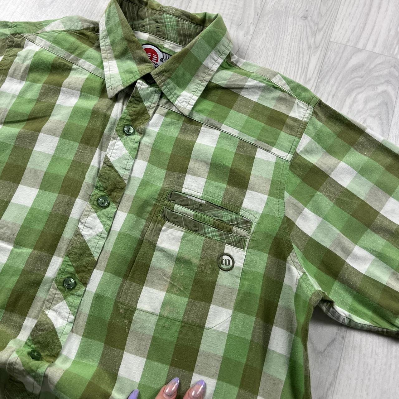VINTAGE Y2K ANIMAL CHECKERED SHORT SLEEVE SHIRT GREEN