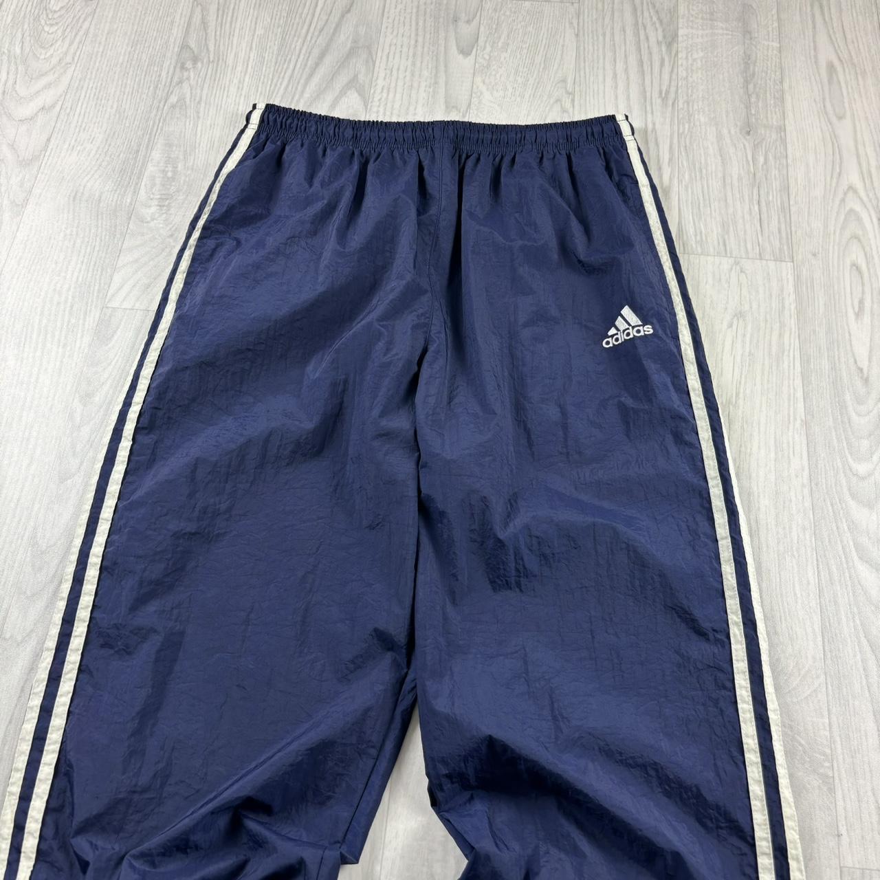 VINTAGE 90s ADIDAS BAGGY SHELL TRACKSUIT BOTTOMS NAVY (M)