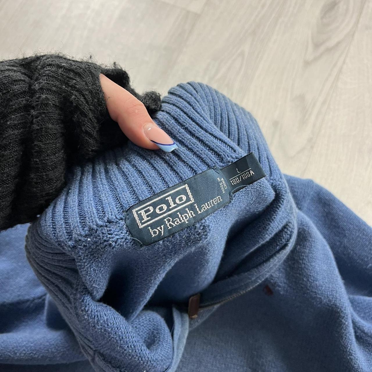 VINTAGE Y2K POLO RALPH LAUREN CHUNKY QUARTER ZIP KNITTED JUMPER BLUE