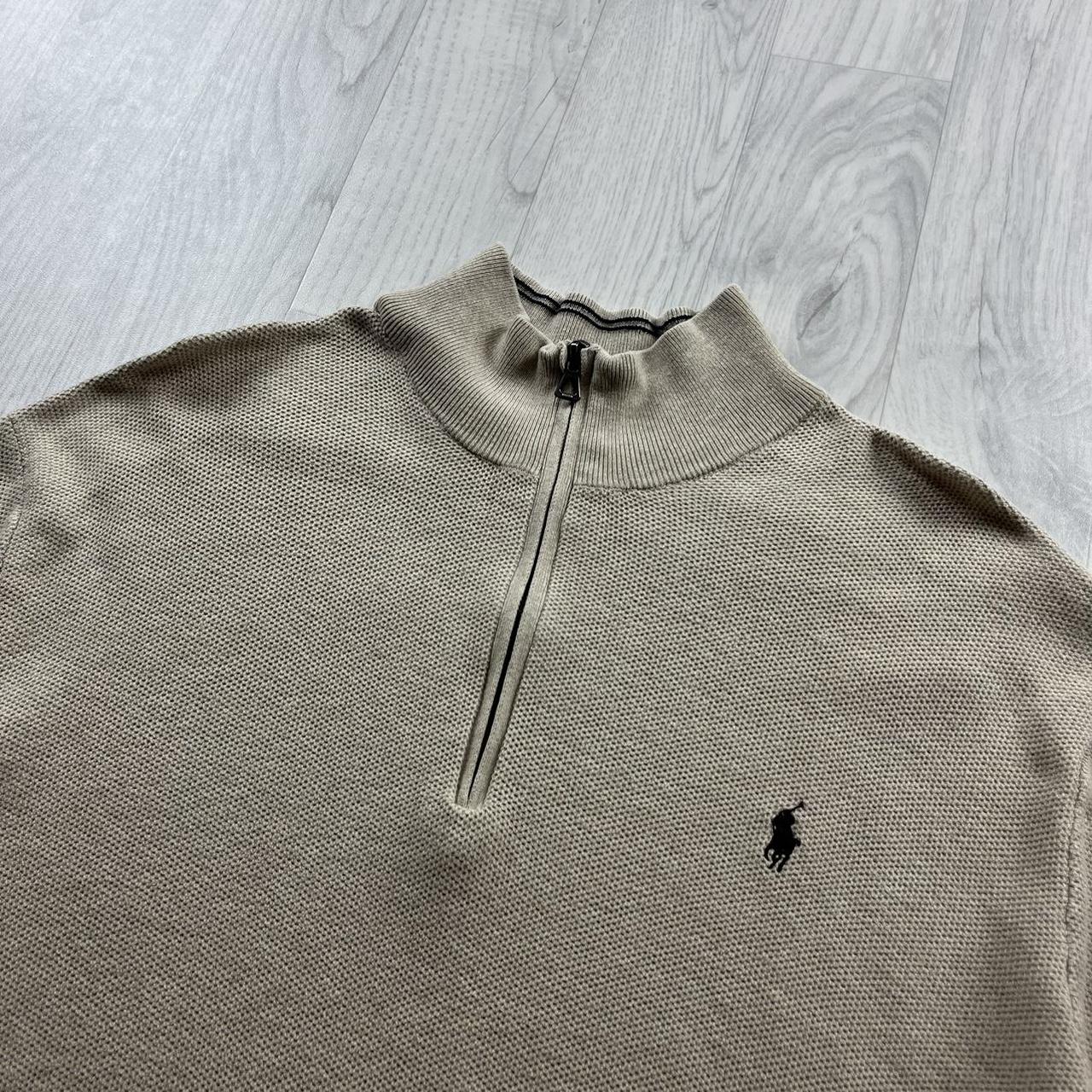 VINTAGE Y2K POLO RALPH LAUREN QUARTER ZIP KNITTED JUMPER BEIGE