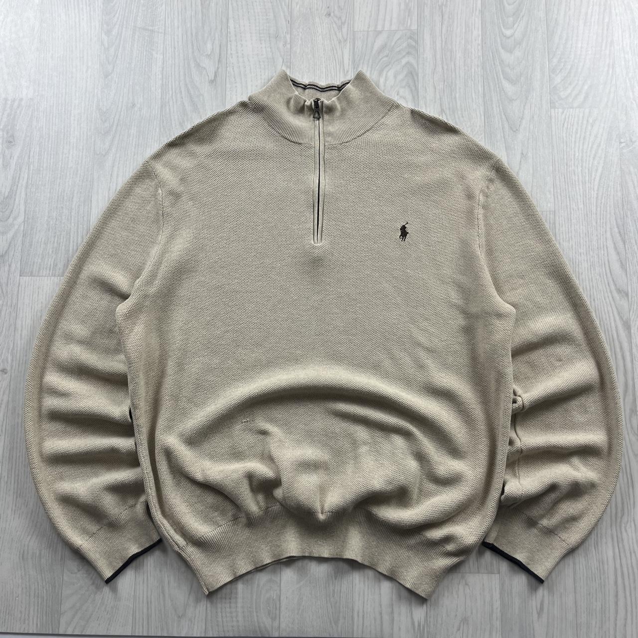 VINTAGE Y2K POLO RALPH LAUREN QUARTER ZIP KNITTED JUMPER BEIGE