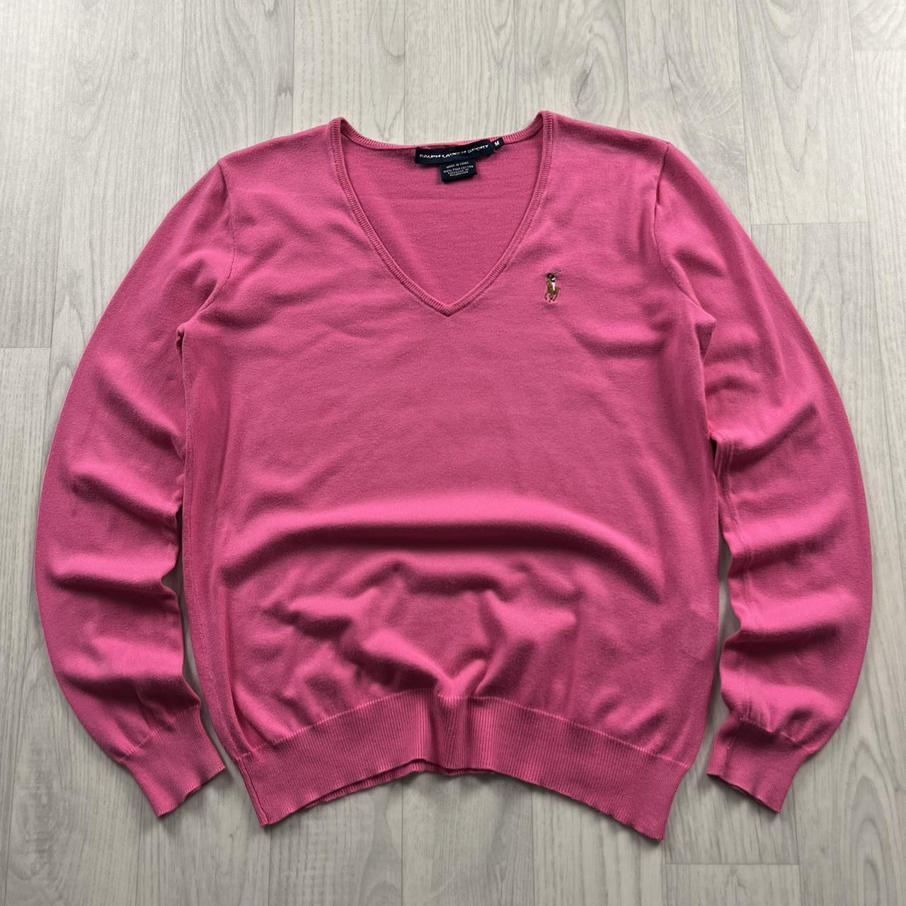 VINTAGE Y2K POLO RALPH LAUREN V NECK KNITTED JUMPER PINK