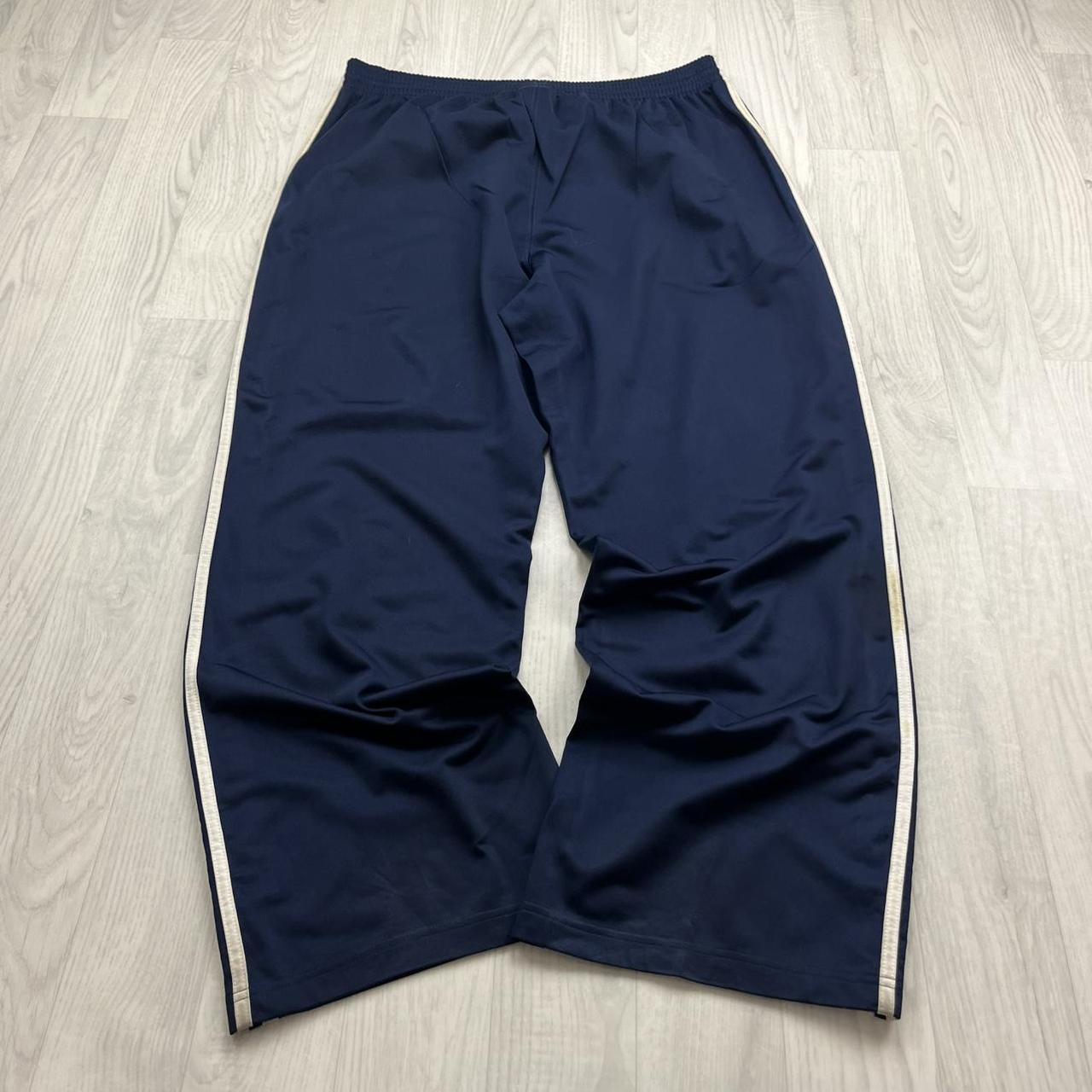 VINTAGE Y2K ADIDAS SIDE STRIPE BAGGY TRACKSUIT BOTTOMS NAVY