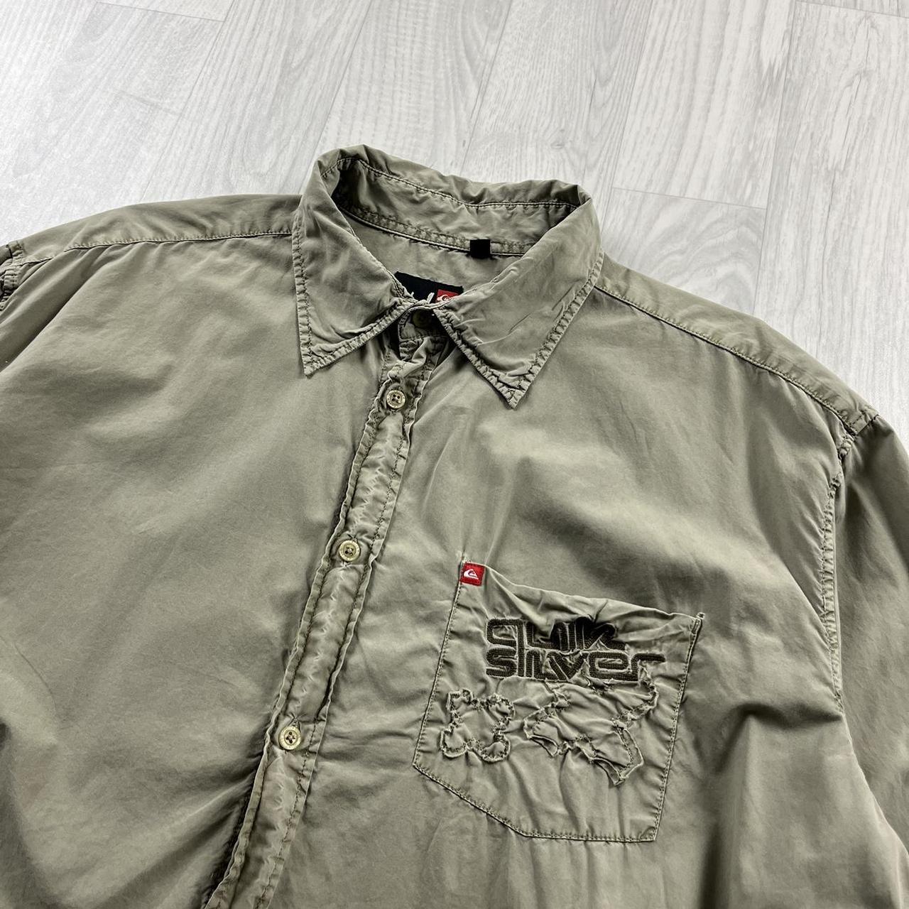 VINTAGE 00s QUIKSILVER LONG SLEEVE UTILITY SURF SHIRT BEIGE/KHAKI