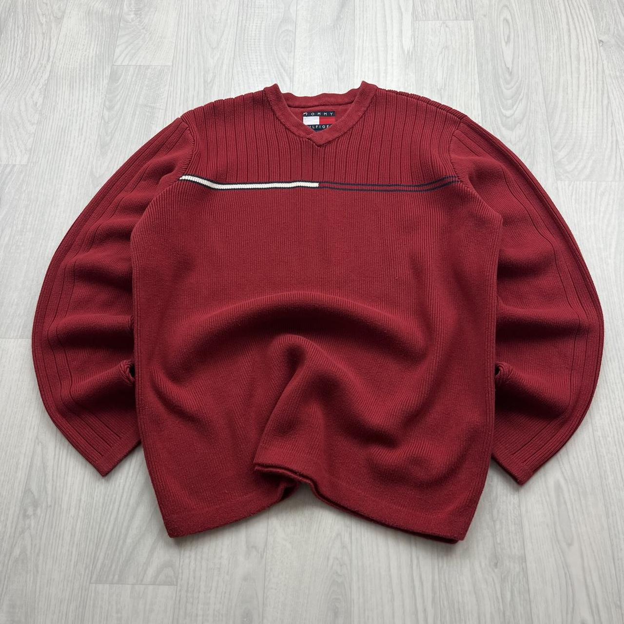 VINTAGE Y2K TOMMY HILFIGER RIBBED KNITTED JUMPER RED