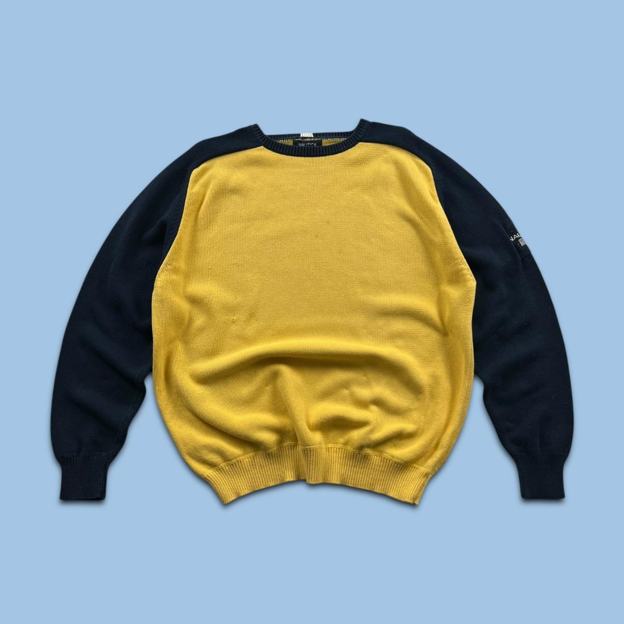 VINTAGE Y2K NAUTICA CHUNKY KNITTED JUMPER YELLOW NAVY