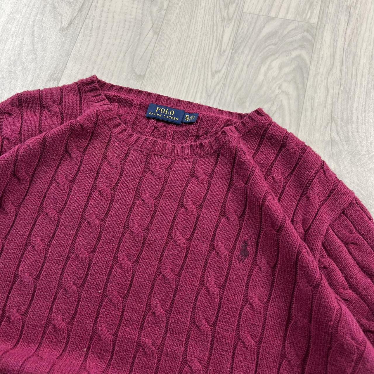 VINTAGE Y2K POLO RALPH LAUREN CHUNKY CABLE KNITTED JUMPER BURGUNDY