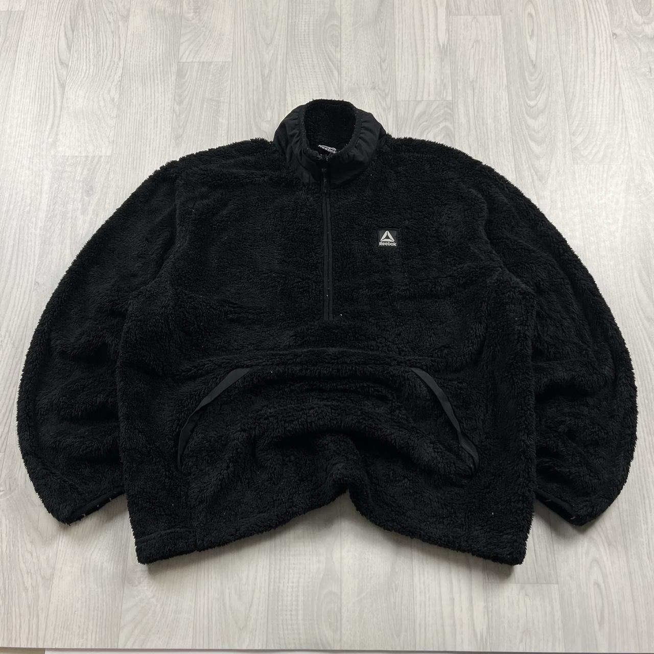 VINTAGE Y2K REEBOK QUARTER ZIP SHERPA FLEECE SWEATSHIRT BLACK